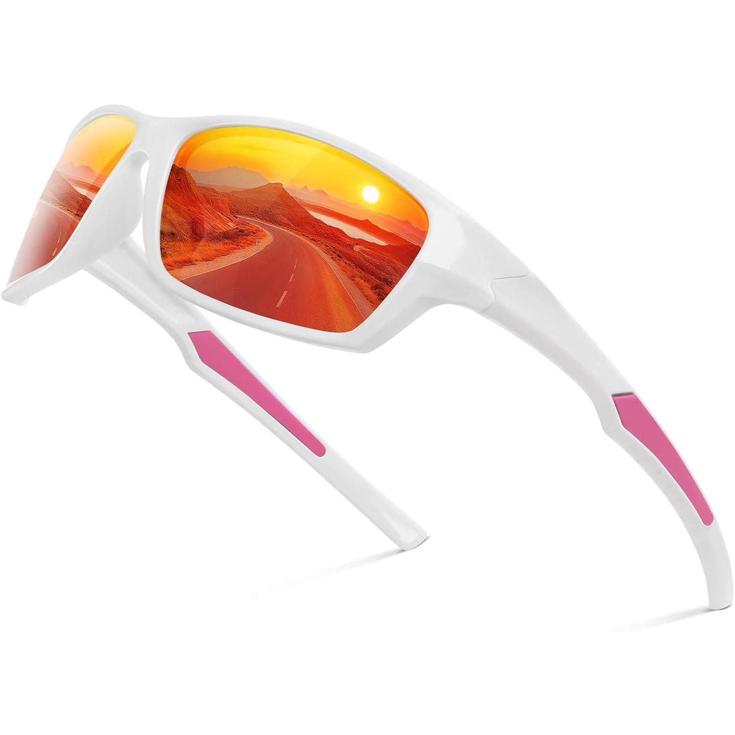 LuxusKollektion Monoscheibensonnenbrille Sportbrille Herren Damen Polarisierte UV400 Fahrrad Angeln Weiß Rot