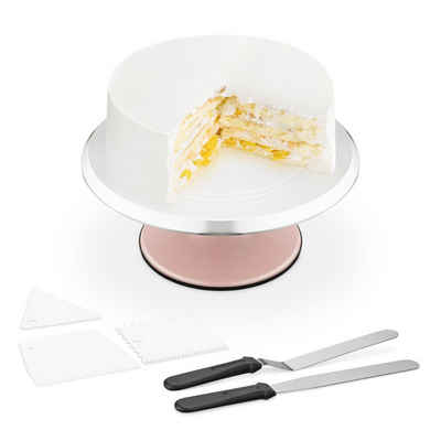 Navaris Tortenständer, Aluminium, Silikon, Edelstahl, Tortenplatte-Set mit Messern und Spachteln - in Metall Rosa