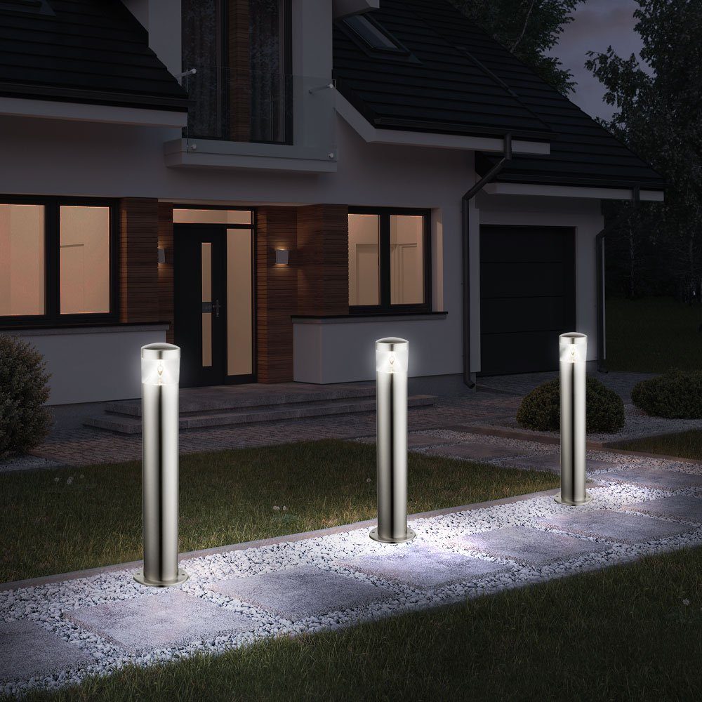 etc-shop LED Außen-Stehlampe, LED-Leuchtmittel Außen verbaut, Garten fest Standleuchte Säulenleuchte Edelstahl Warmweiß