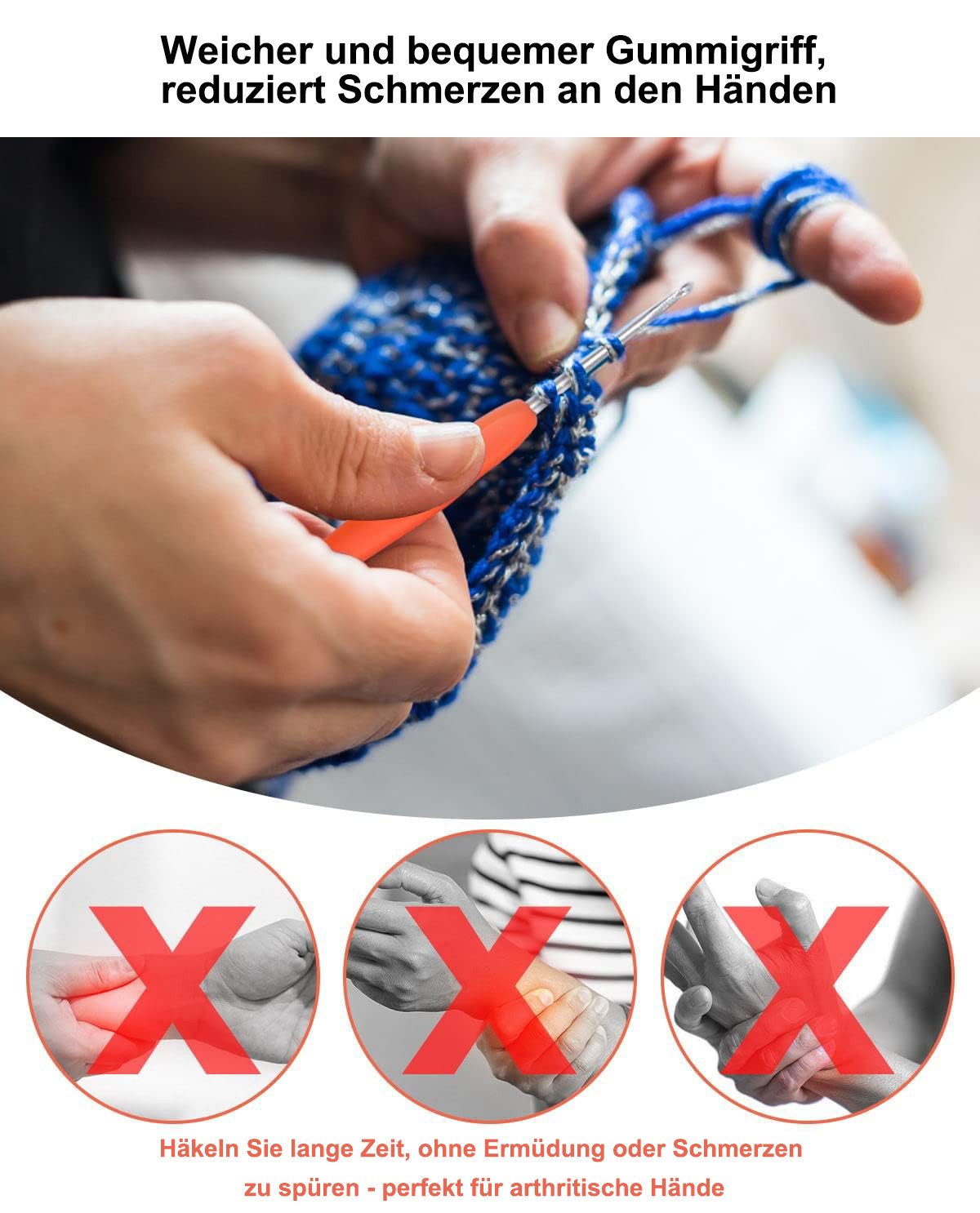 SinLaw Häkelnadeln 37 Häkelnadeln für Anfänger Set, 8 Größen Soft Grip Häkelnadeln, 1 St., Gummigriff