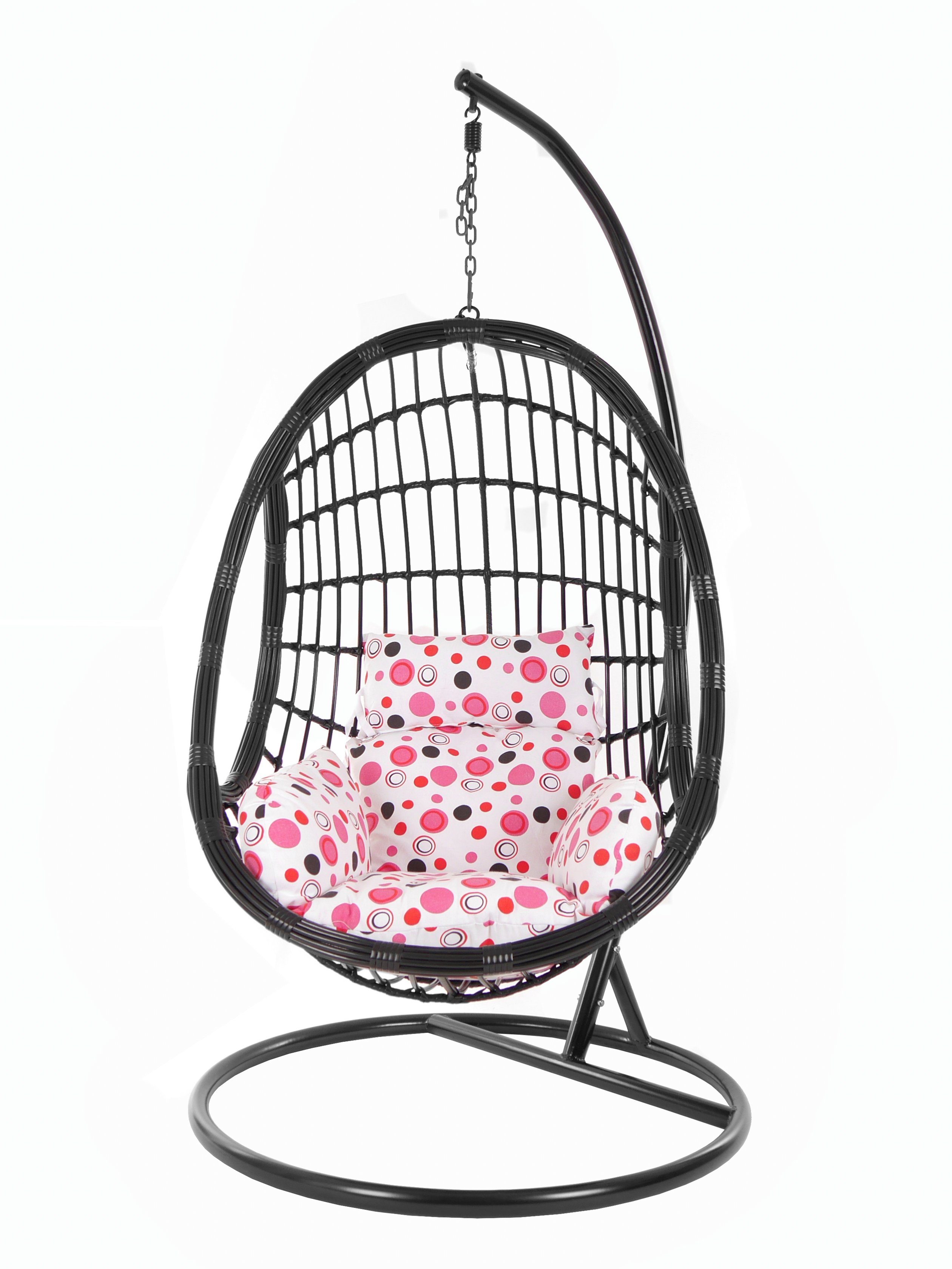 Schwarz, Hängesessel PALMANOVA mit black, Loungemöbel, KIDEO Hängesessel lemonade und (3039 Schwebesessel, dot) rosa Kissen, Swing Chair, Gestell Muster gepunktet