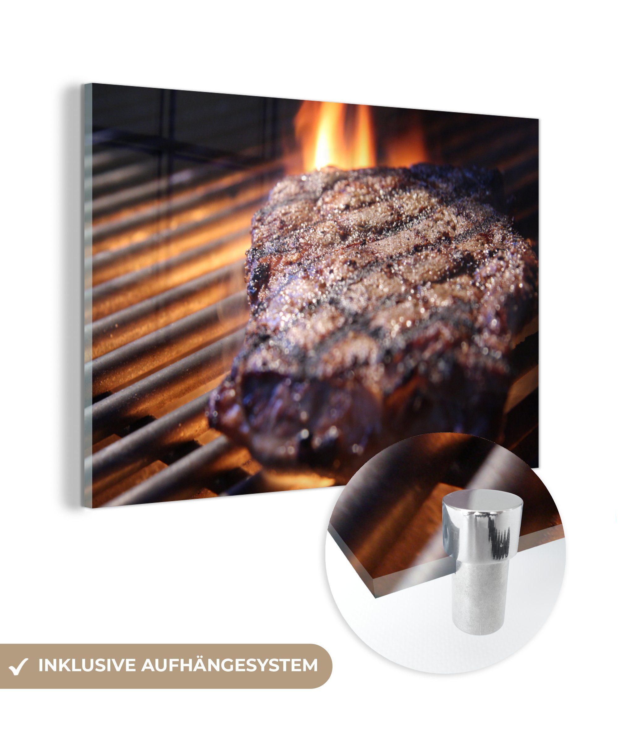 MuchoWow Acrylglasbild BBQ - Fleisch - Grill, (1 St), Acrylglasbilder Wohnzimmer & Schlafzimmer