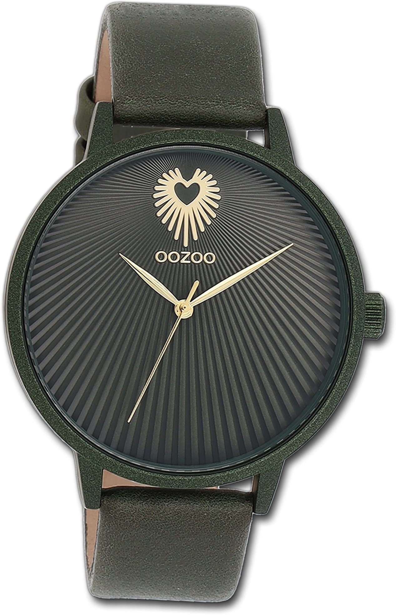 OOZOO Quarzuhr groß forest Armbanduhr 42mm) Damen Lederarmband grün, rundes Damenuhr Oozoo Timepieces, (ca. Gehäuse