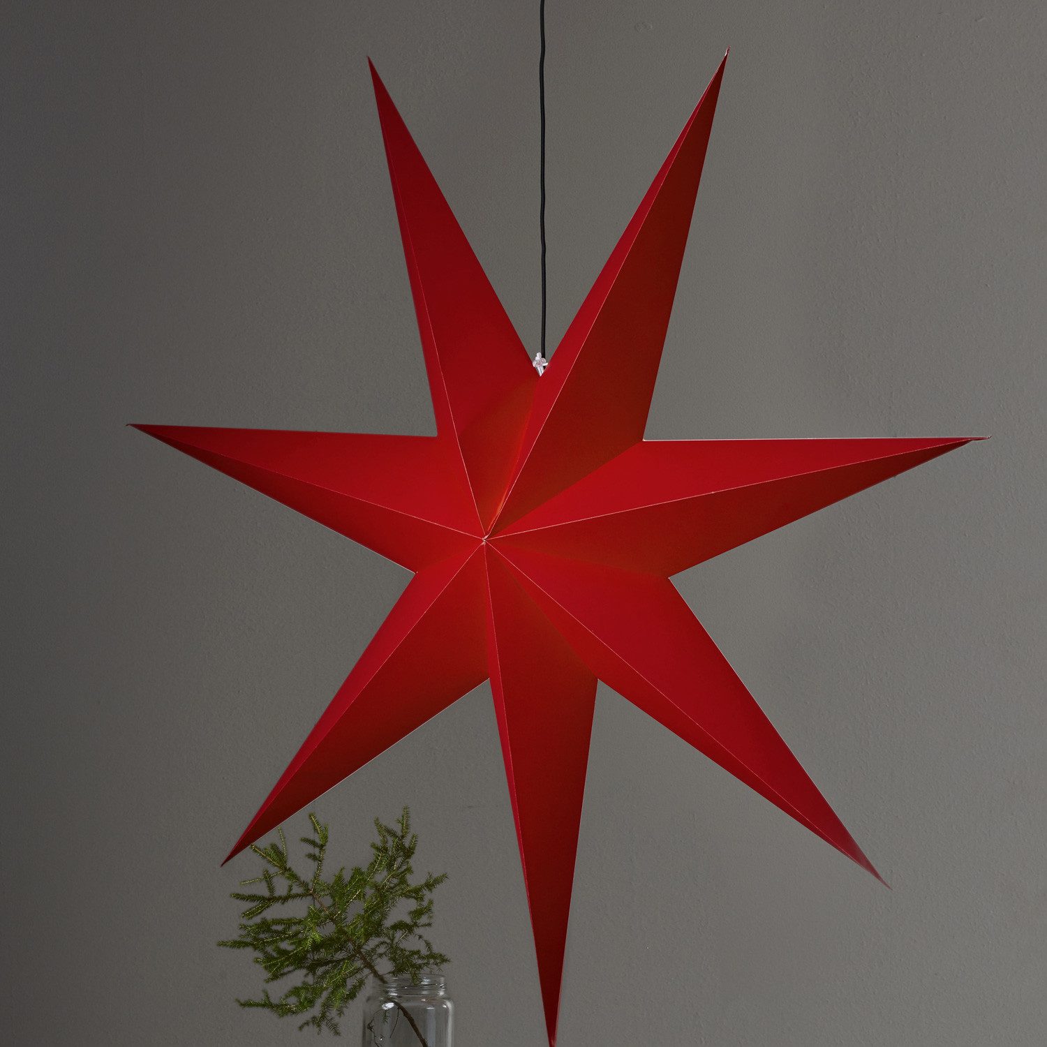 STAR TRADING LED Stern Papierstern Leuchtstern Faltstern 7-zackig hängend 140cm mit Kabel rot