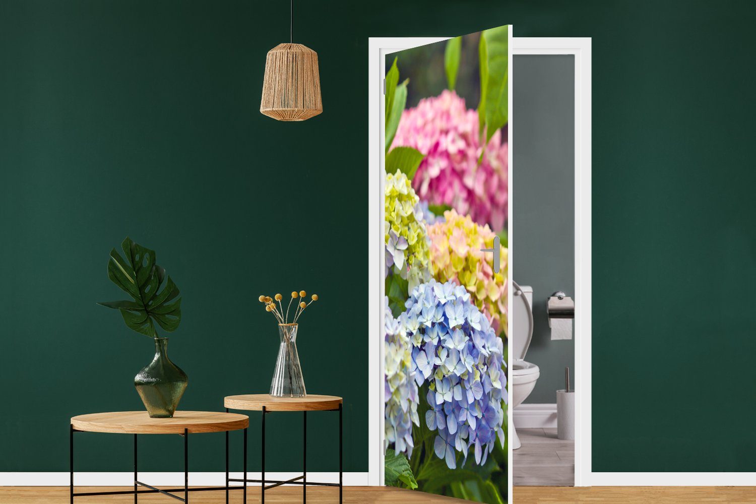 MuchoWow Türtapete Fototapete bedruckt, Verschiedene Tür, Matt, St), cm 75x205 Türaufkleber, Hortensienblüten, (1 für