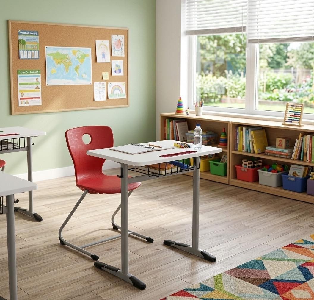 Xlmoebel Schreibtisch Ergonomisches Schulset in Braun mit rotem Stuhl und Tisch (Schulset, 2-St., inkl. Stuhl), Made in Europa