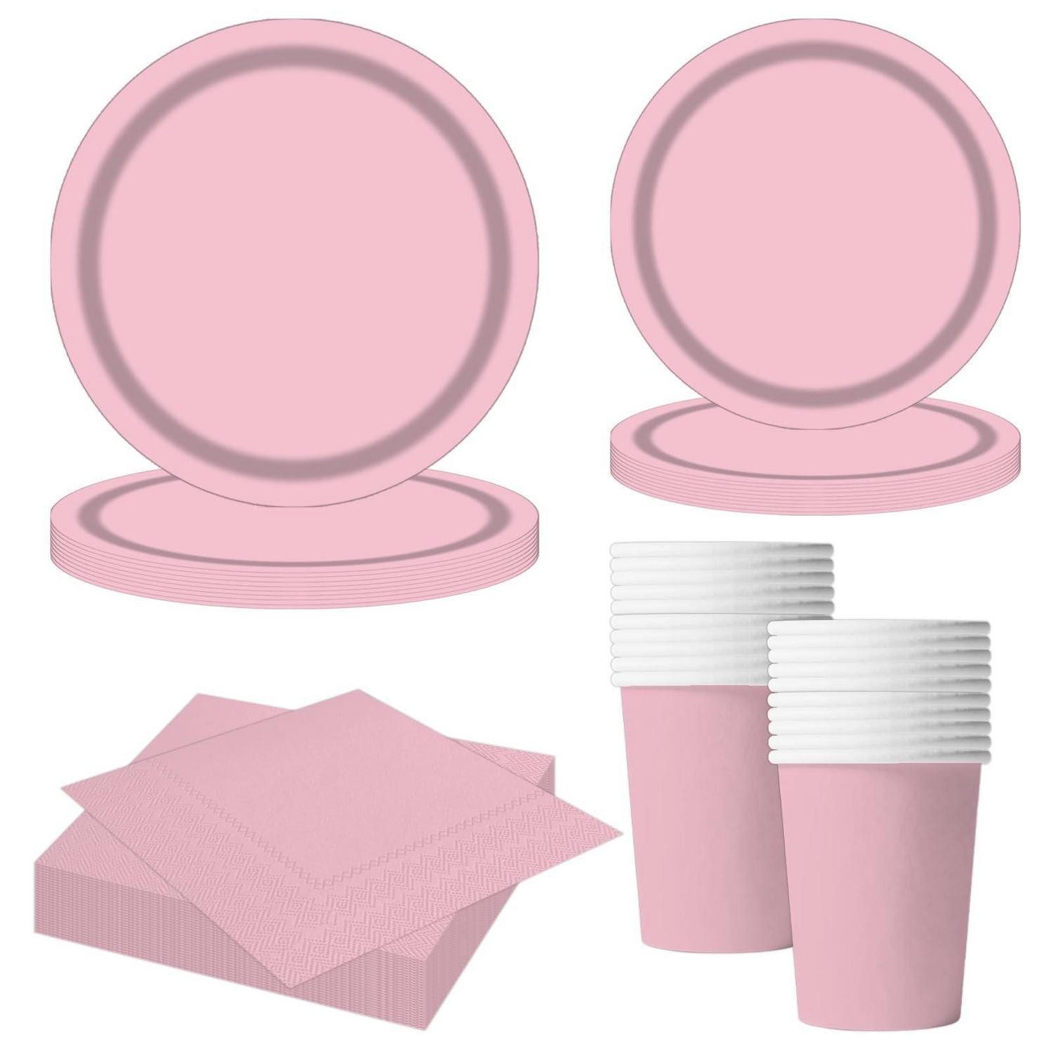 LuxusKollektion Einweggeschirr-Set Rosa Pappgeschirr Set 68-teilig, Papier