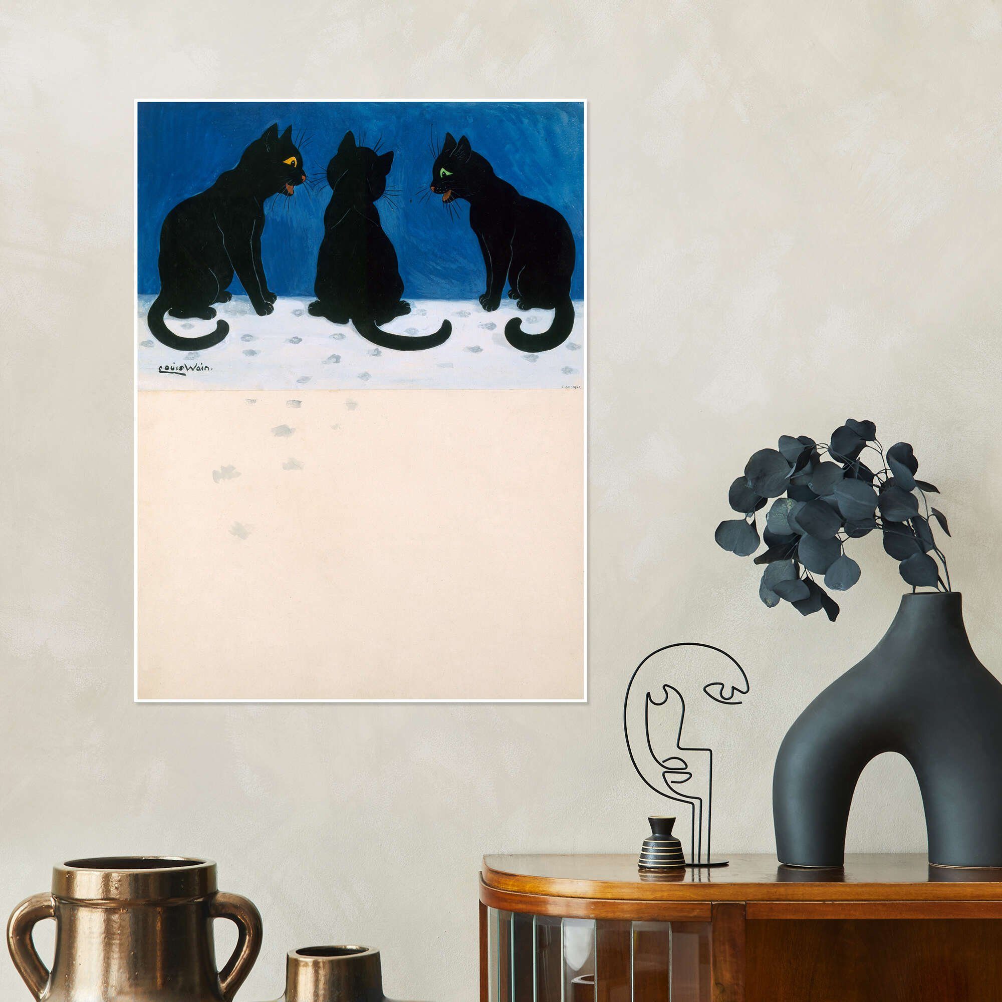 Posterlounge Wandbild Schwarze Katzen im Schnee, Louis Wain, erhältlich als Poster, Leinwandbild, Wandsticker oder Acrylglasbild