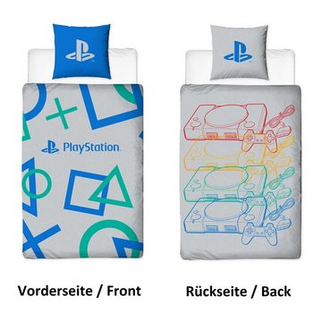 Kinderbettwäsche Sony Playstation "Colour / Retro" 135x200 + 80x80cm aus 100% Baumwolle, Familando, Renforcé, 2 teilig, mit Wendemotiv und Playstation Logo