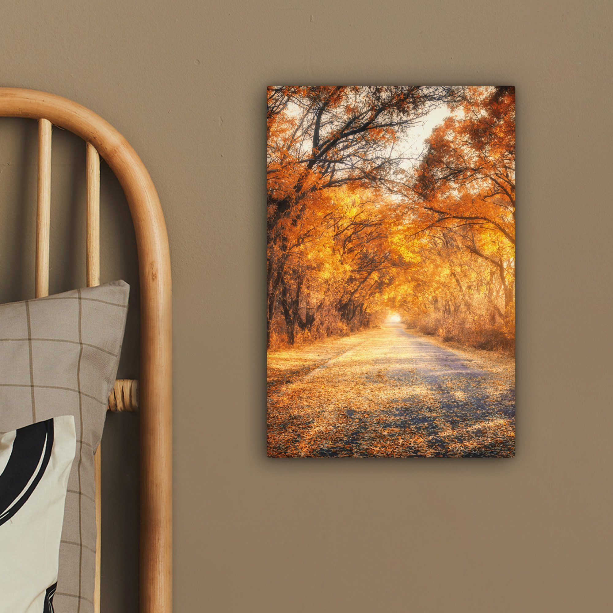 OneMillionCanvasses® Leinwandbild Wald - Herbst - Bäume - Weg - Natur, Fotodruck (1 St), Leinwand Canvas Wandbild, Wanddekoration 20x30 cm – Bild 4 von 5