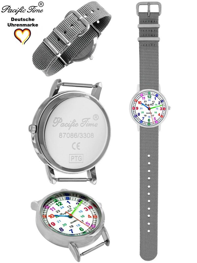 Quarzuhr Match Wechselarmband, Kinder - Pacific Lernuhr grau Armbanduhr Time Mix Design und Versand Gratis