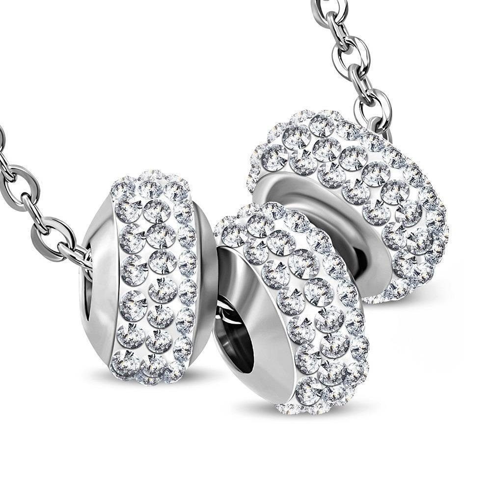 BUNGSA Ketten-Set Kette drei Kristallbeads Silber aus Edelstahl Unisex (1-tlg), Halskette Necklace