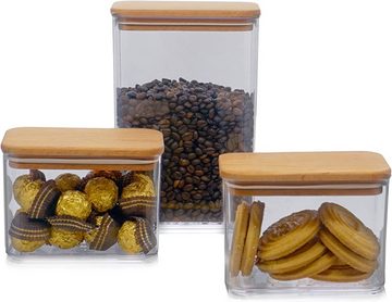 Lashuma Frischhaltedose, Kunststoff, (Set, 3-tlg), Vorratsbehälter für Müsli, Kaffee, Gewürze 2x 1 Liter - 1x 2 Liter