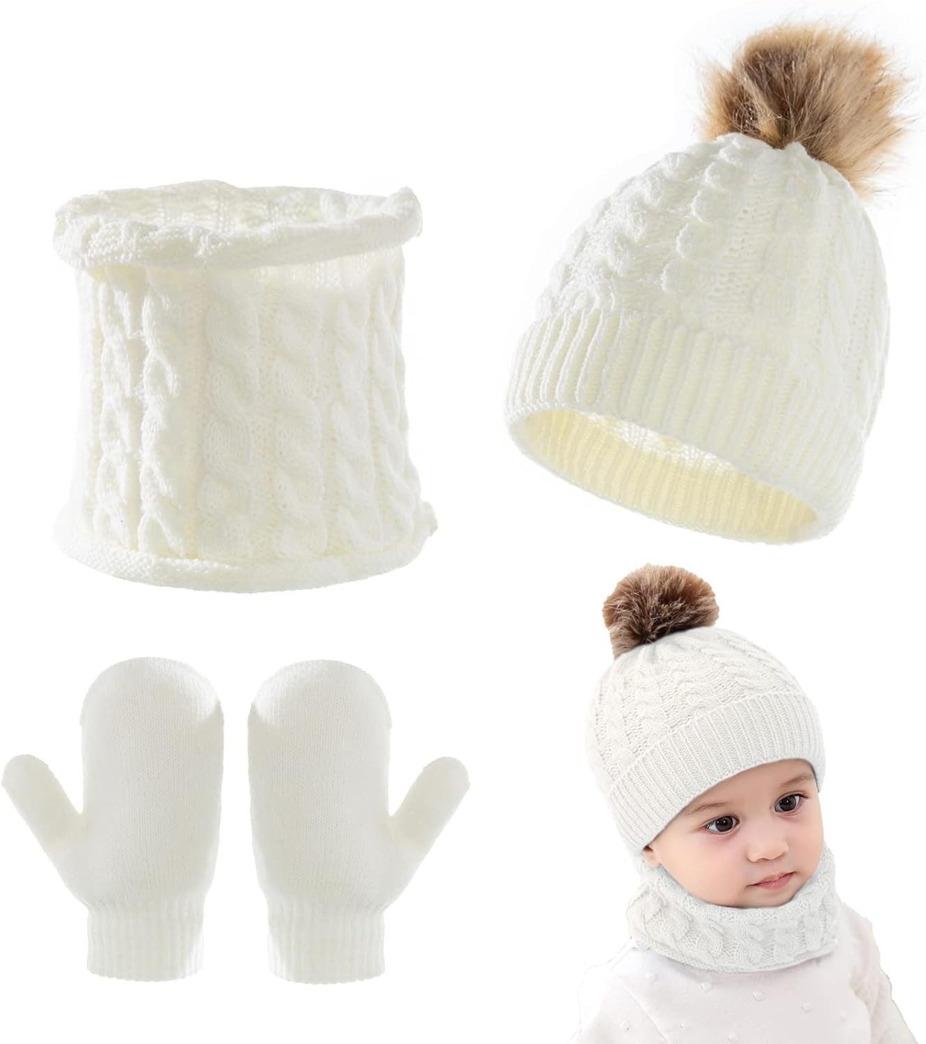 Coonoor Mütze & Schal Kinder-Wintermütze-Schal-Handschuh-Set, Winter-Wärme Mütze-Schal-Handschuh-Set