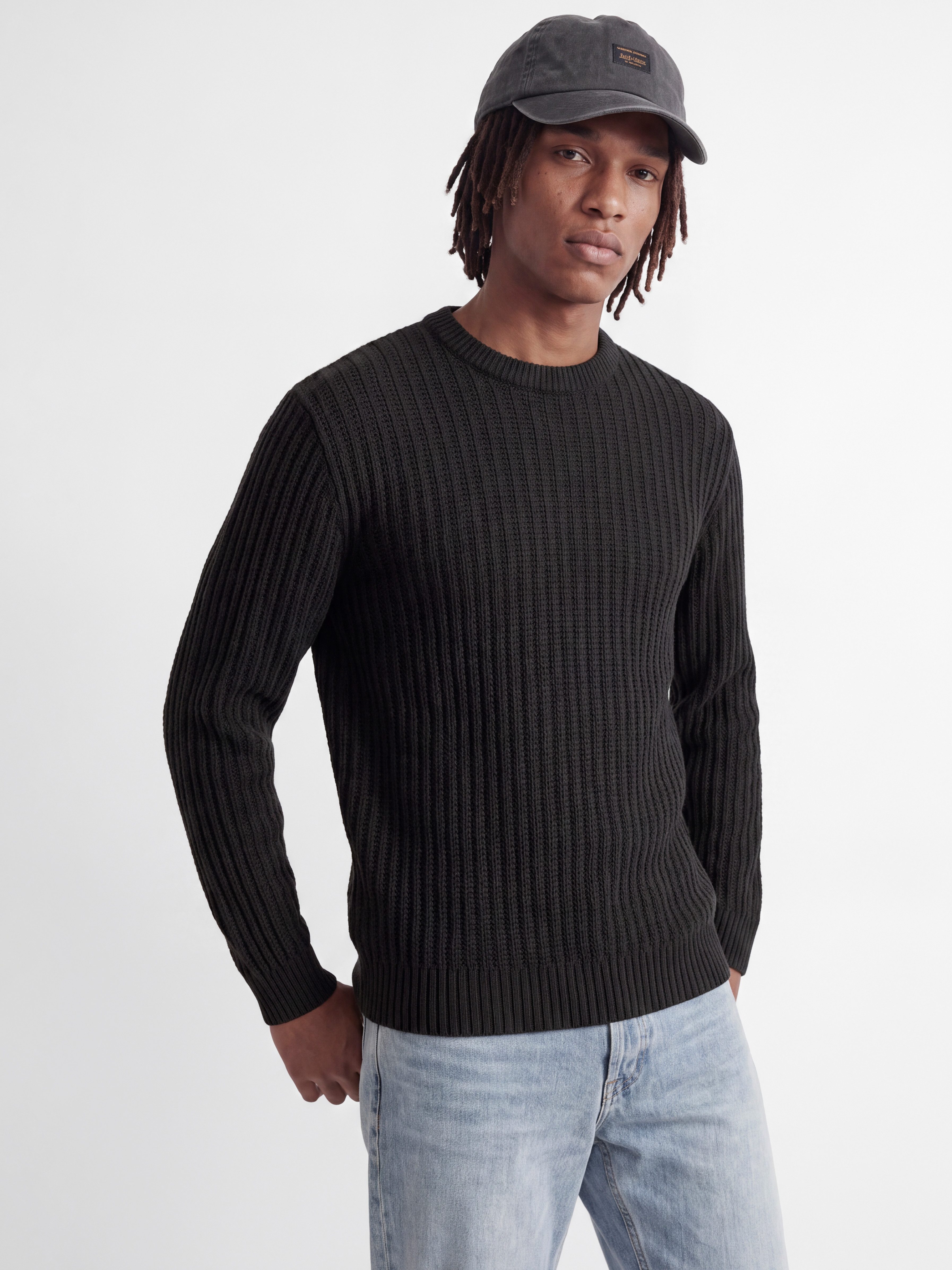 Jack & Jones Rundhalspullover JJJAXON KNIT CREW NECK Materialmix, normal geschnitten