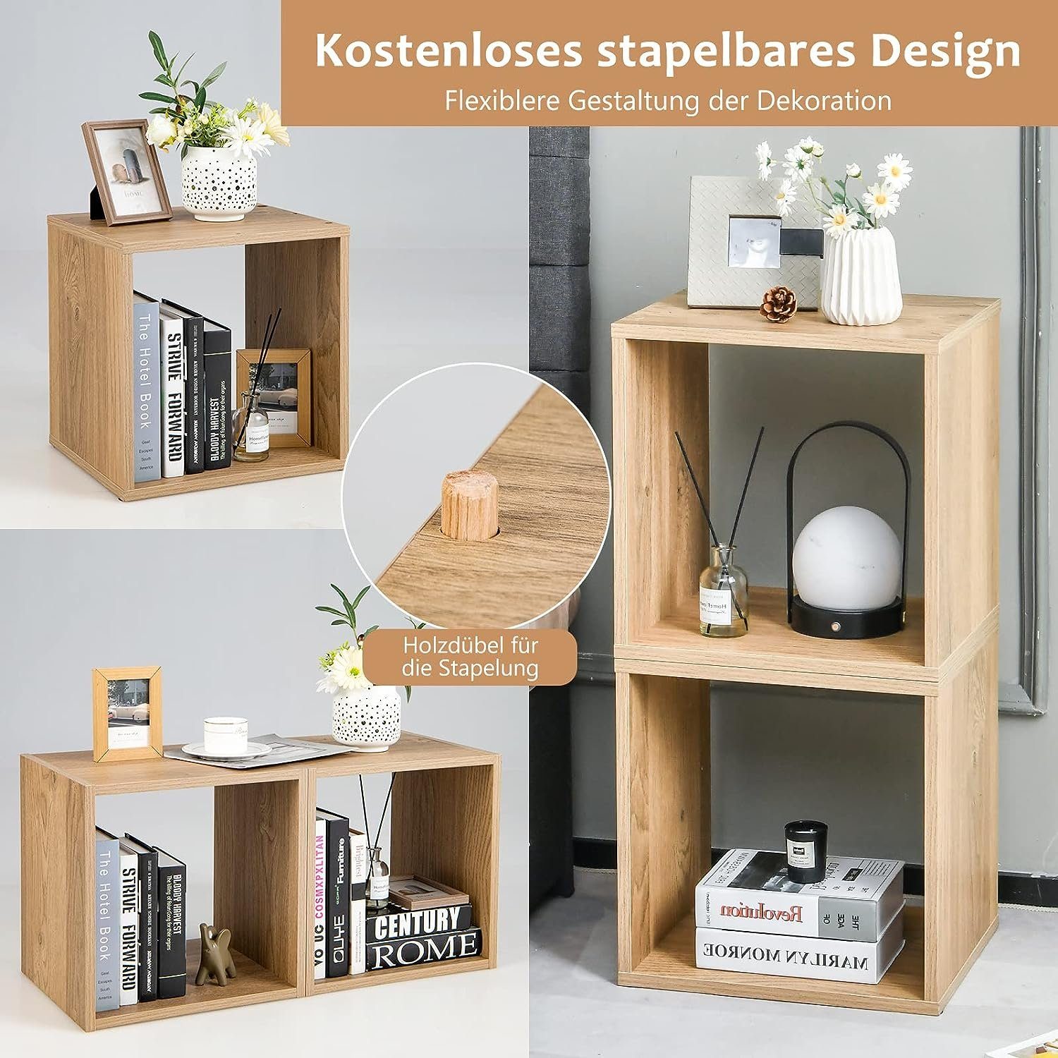 KOMFOTTEU Regalwürfel Aufbewahrungsregal, 2er Set, stapelbare Bücherregal