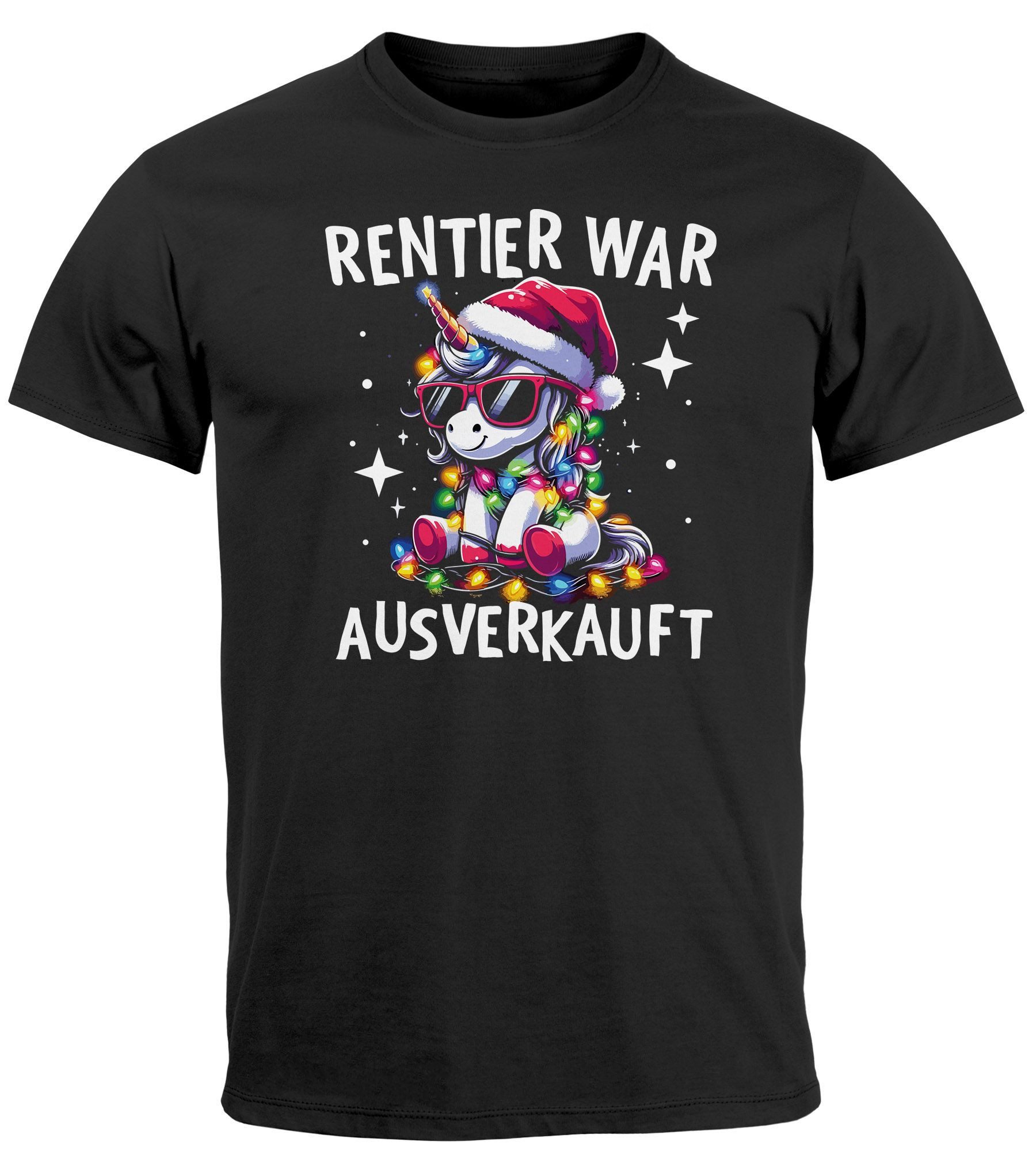 Print-Shirt Herren T-Shirt Weihnachten Spruch lustig Einhorn Rentier war