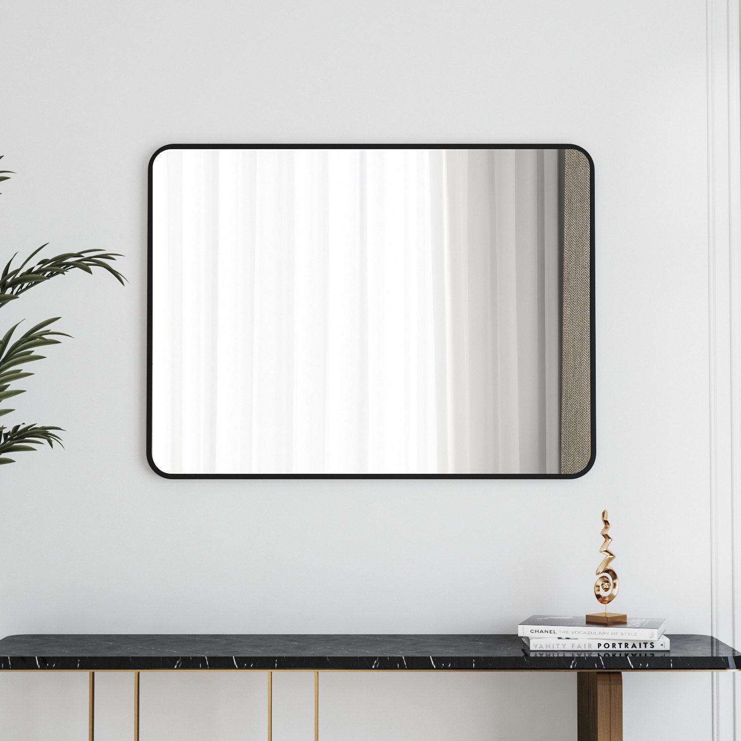 WDWRITTI Spiegel Flur Flurpiegel Wandspiegel Gold Schwarz Rund Rechteckig 40-100cm (Hängespiegel, für Bad, Hotel, Schlafzimmer, Wohnzimmer, Garderobe), 5mm Glas mit Alu Metall Rahmen