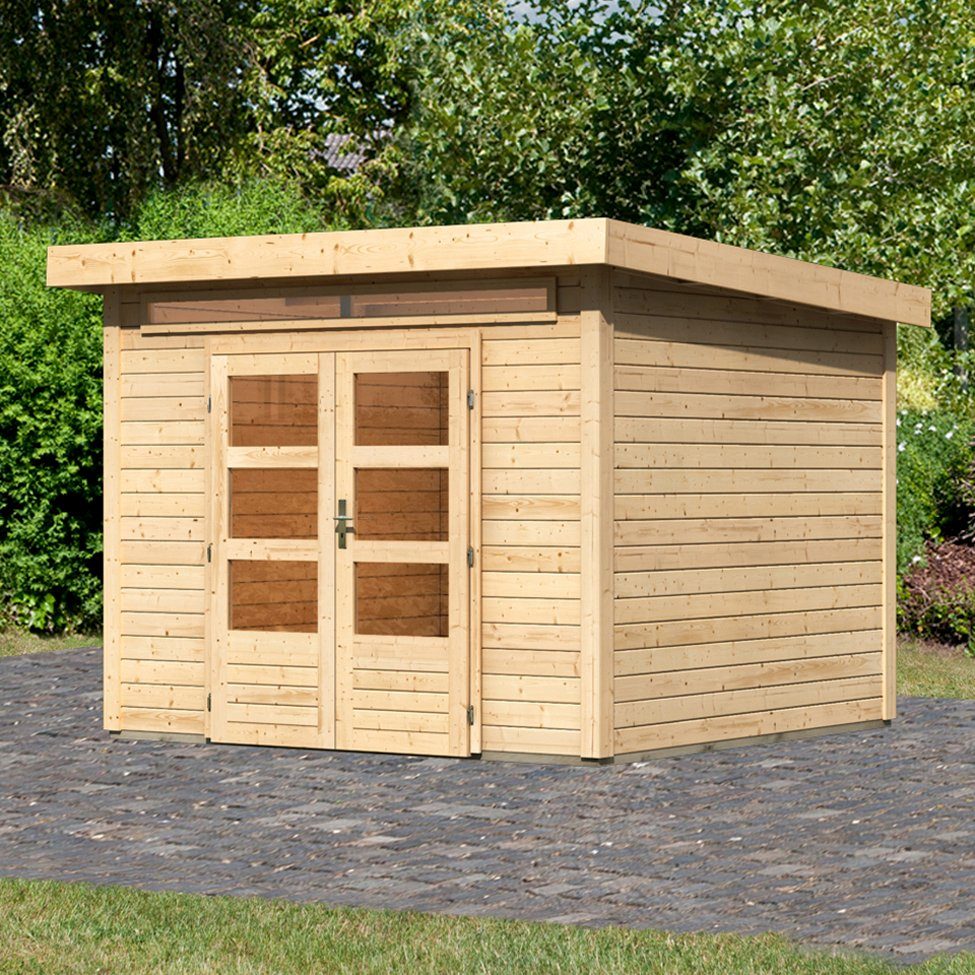 Karibu Gartenhaus "Ammersee 4" rundum terragrau, BxT: 274x274 cm, aus hochwertiger nordischer Fichte
