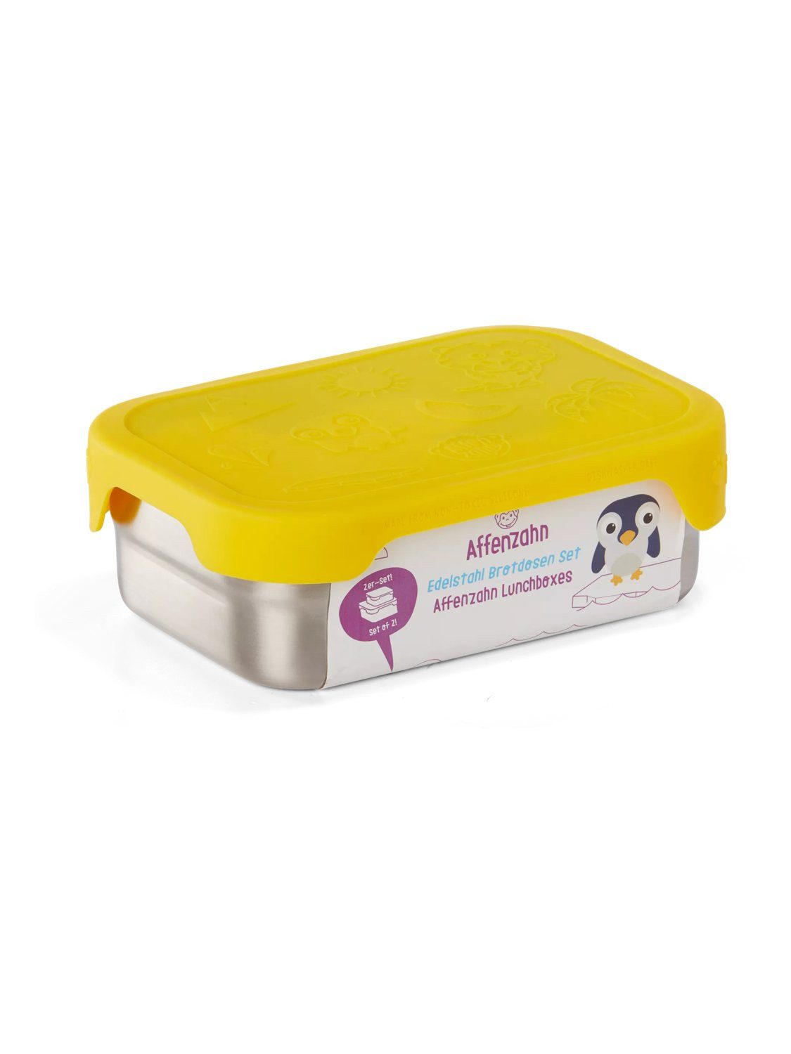Affenzahn Lunchbox Edelstahl Brotdose, Edelstahl, (Edelstahl Brotdose, 3-tlg., 1x Brotdose, 1x Trennfach), spülmaschinengeeignet bis 45 Grad, Handwäsche empfohlen