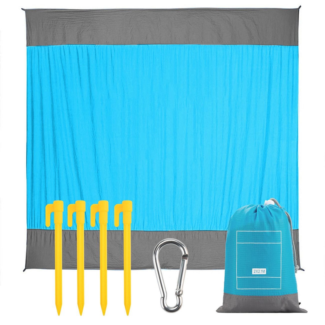Picknickdecke Stranddecke 210 x 200 cm, Ultraleicht Verschleißfest Nylon Strandtuch, EXTSUD, Wasserdicht und sandabweisend strandmatte mit 4 Befestigung Ecken