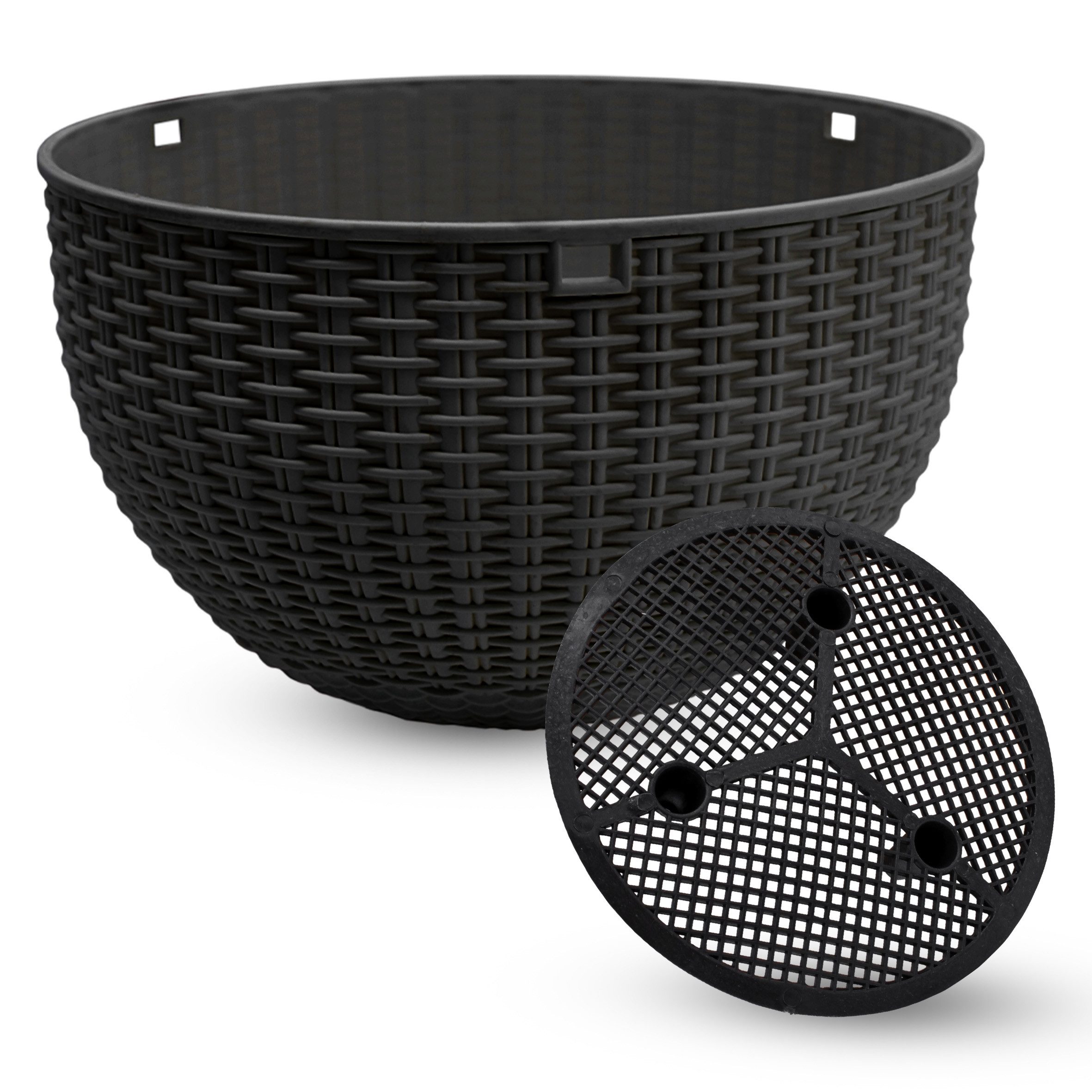 Spetebo Blumenampel in Rattan Optik - 23 cm - mit schwarzer Metallkette (Anzahl, 1 St., Stück), Drainage mit Verschluss-Stopfen – Bild 5 von 5