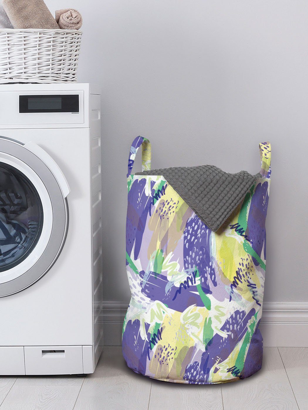 Pastellfarben Abakuhaus Waschsalons, Brushstroke Abstrakt Kordelzugverschluss Wäschesäckchen Wäschekorb mit für Griffen