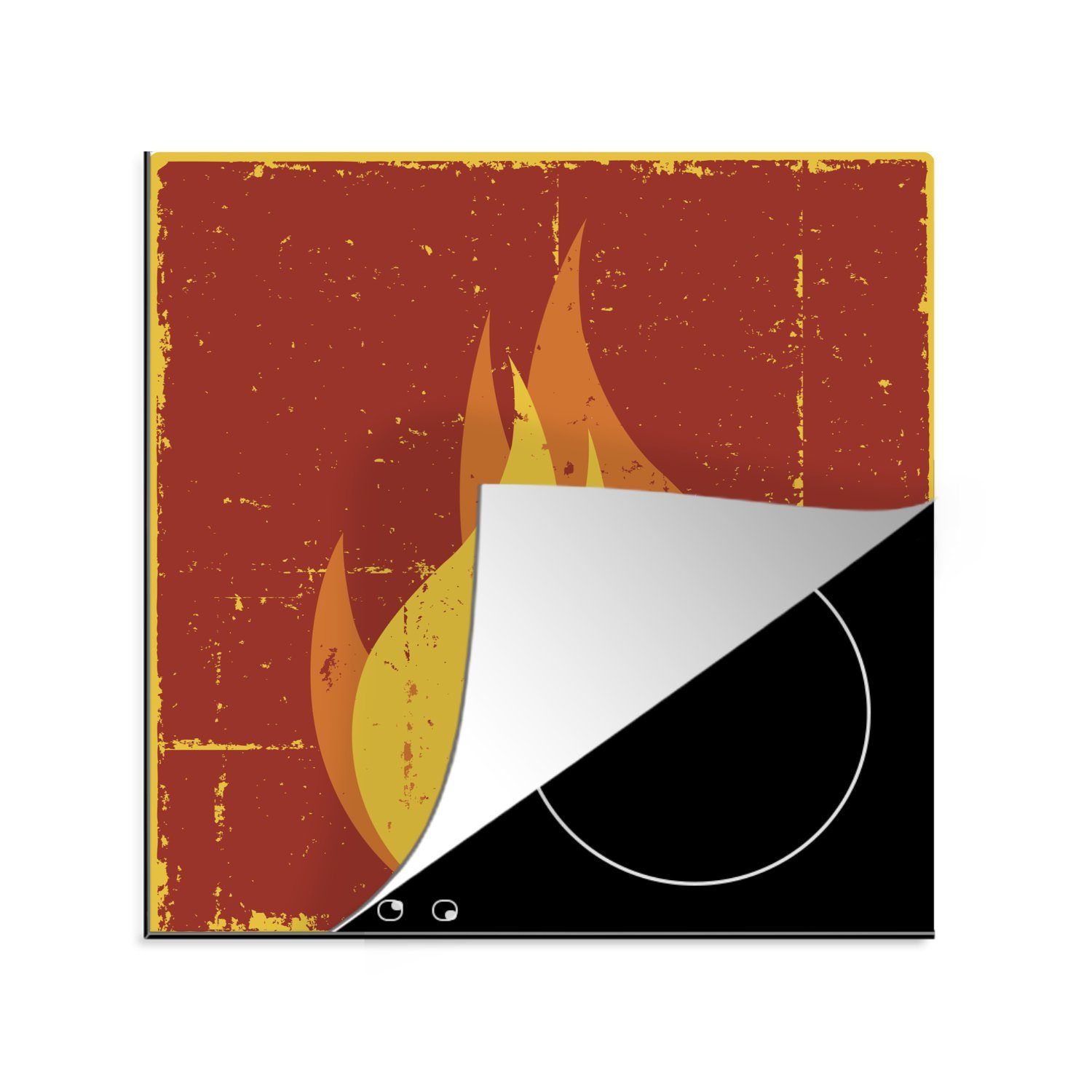 MuchoWow Herdblende-/Abdeckplatte Eine Illustration einer orangefarbenen Flamme, Vinyl, (1 tlg), 78x78 cm, Ceranfeldabdeckung, Arbeitsplatte für küche