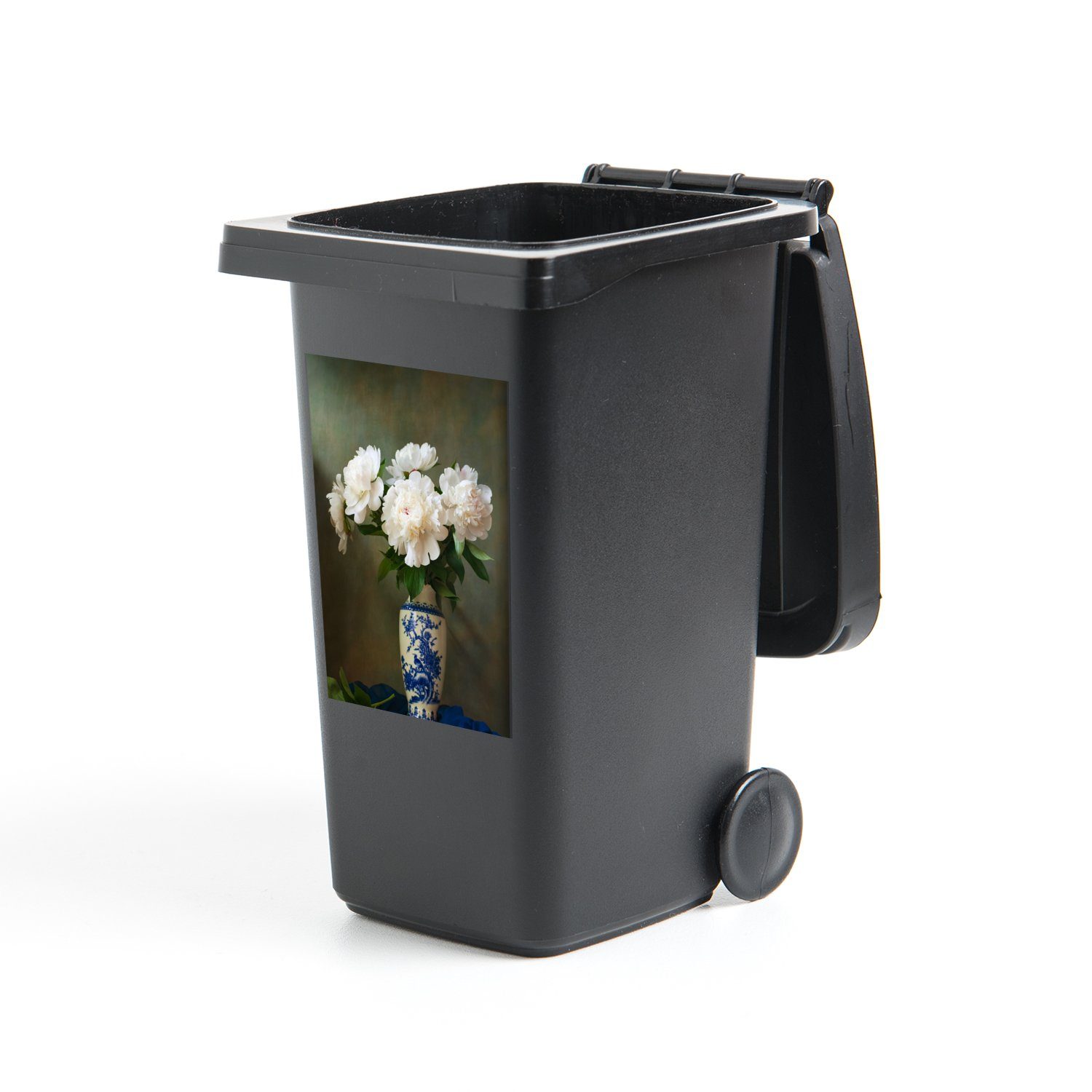 MuchoWow Wandsticker Vase - Pfingstrosen - Weiß (1 St), Mülleimer-aufkleber, Mülltonne, Sticker, Container, Abfalbehälter