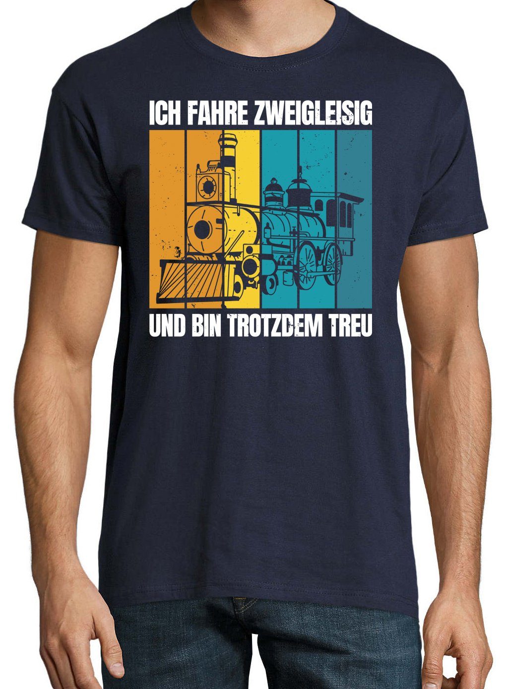 Shirt Frontprint Trotzdem Herren mit Treu Und Zweigleisig Navyblau lustigem T-Shirt Youth Designz