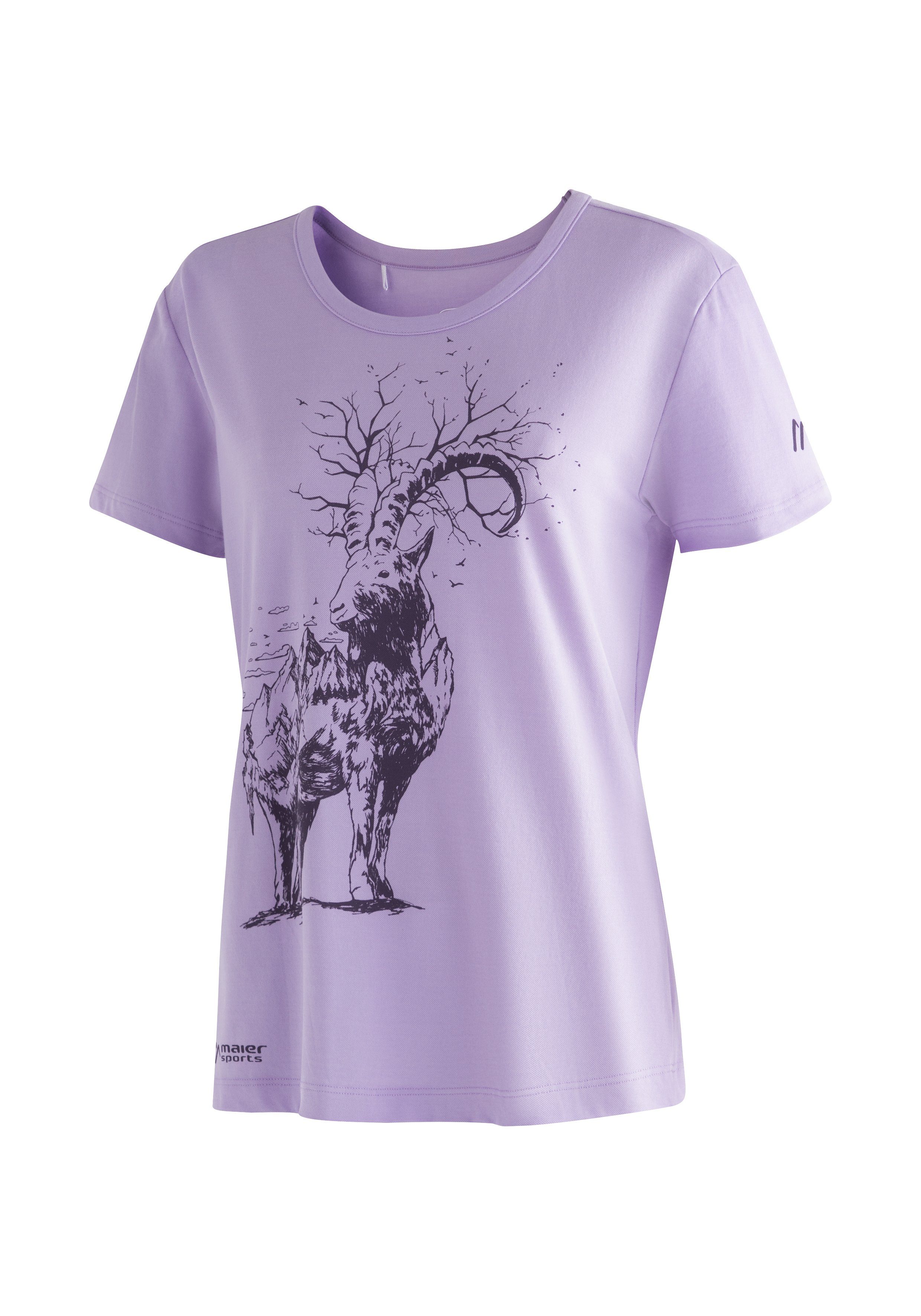 Maier Sports T-Shirt Burgeis 26 W Damen Kurzarmshirt mit Print für Wandern und Freizeit helllila