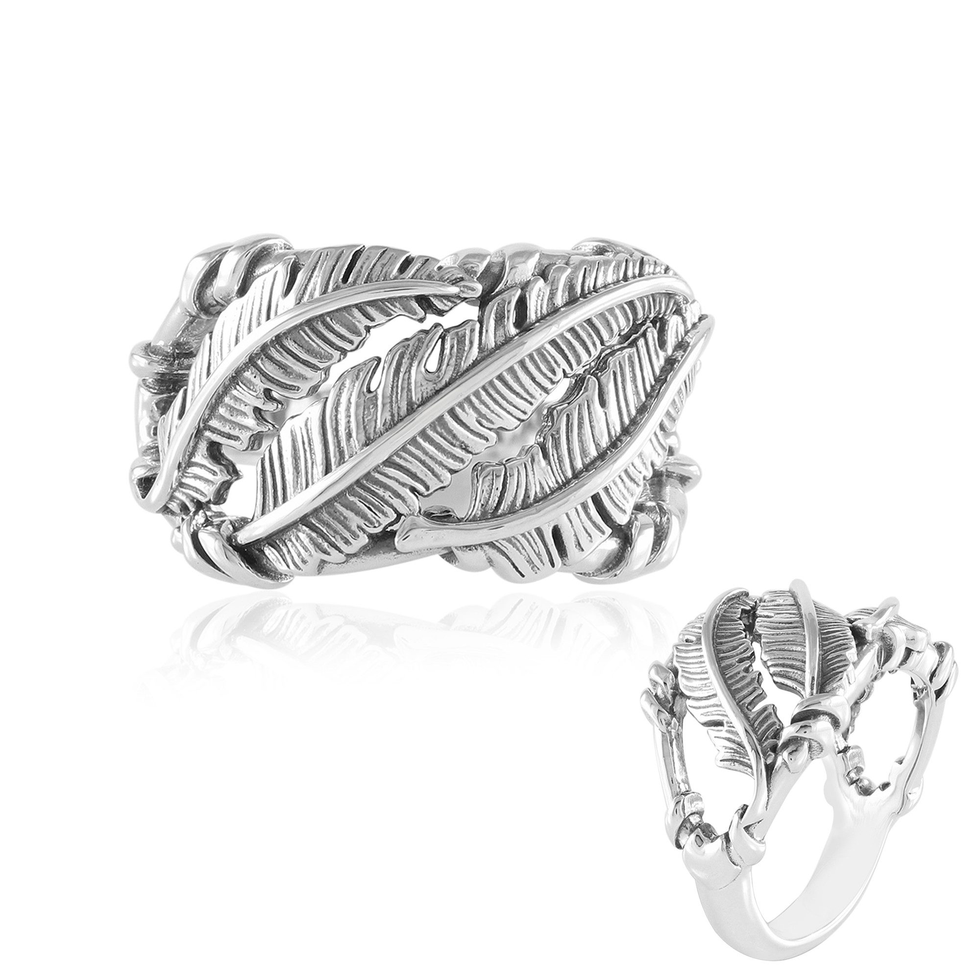 Silberring Schicker Feder Ring aus oxidiertem Sterlingsilber