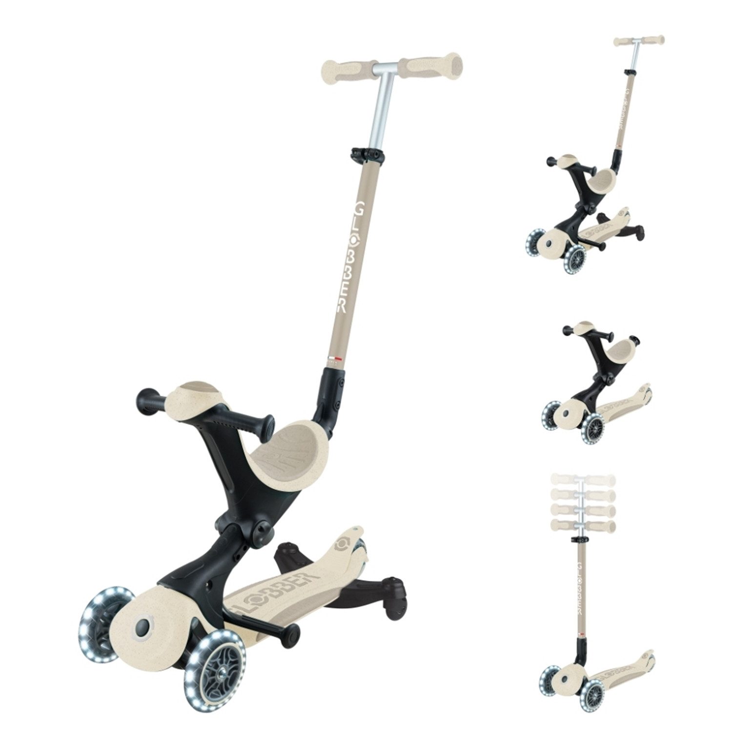 Globber Dreiradscooter 745-566 GLOBBER GO-UP ACTIVE LIGHTS ECO Kokosweiß, mit Le