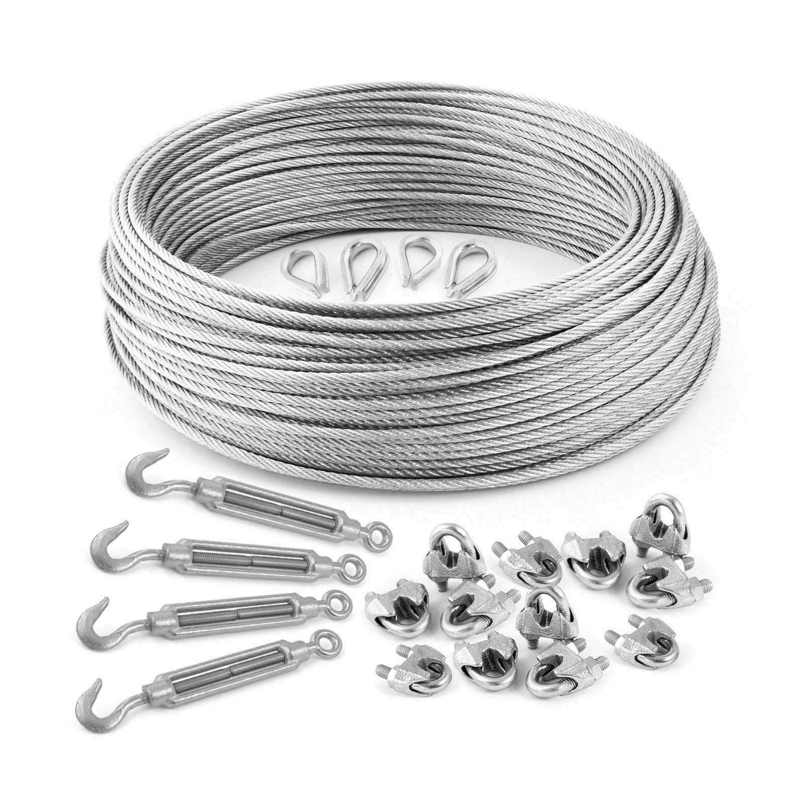 DQ-PP Drahtseil DQ-PP Stahlseil SET 5m, 3-5mm, 6x7, Klemmen, Kauschen, Schrauben