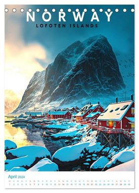 CALVENDO Wandkalender Lofoten - Old School Poster Style (Tischkalender 2024 DIN A5 hoch)