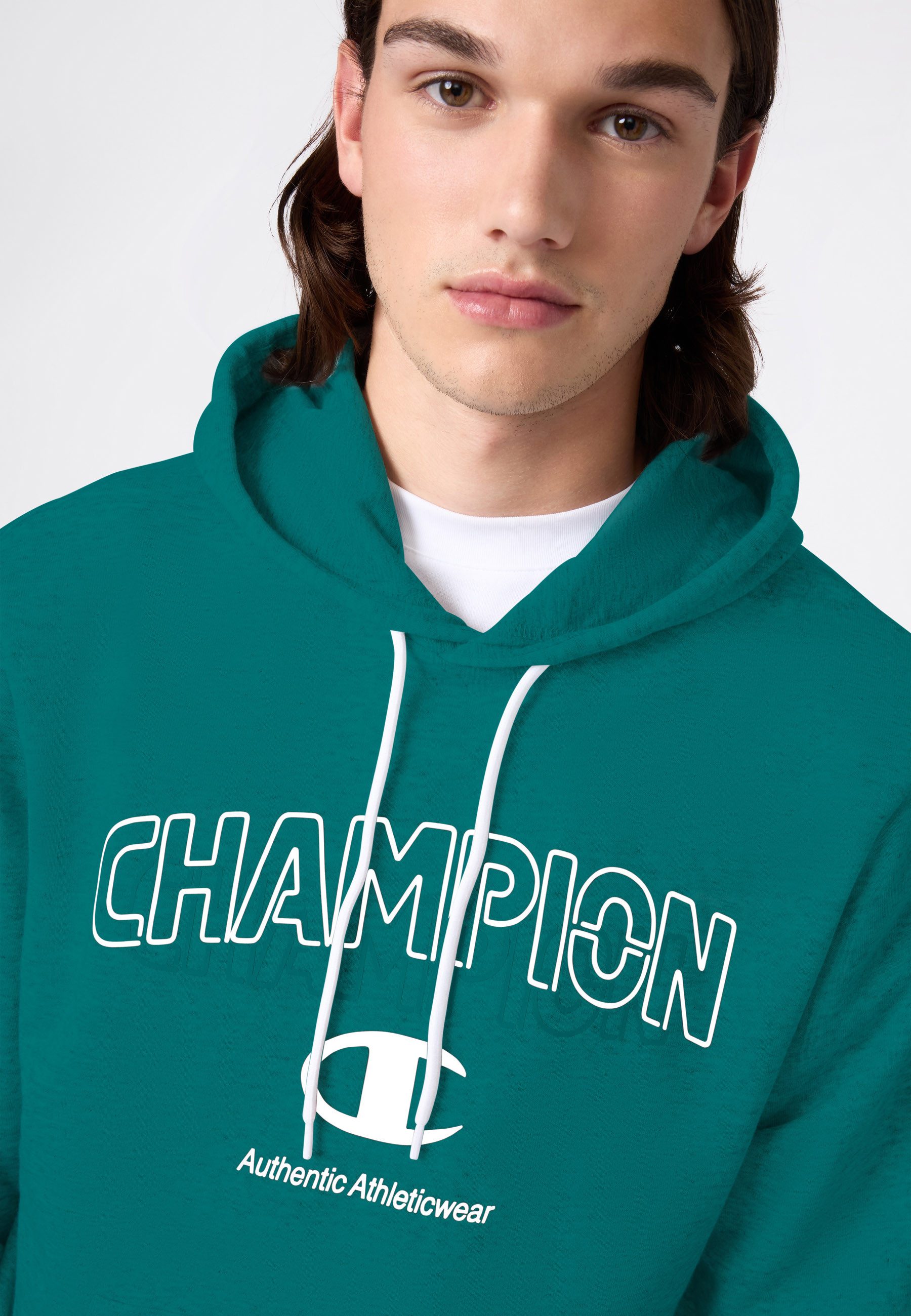 Champion Kapuzensweatshirt Graphic Terry Hoodie mit Rundhalsausschnitt, aus Baumwolle und Polyester