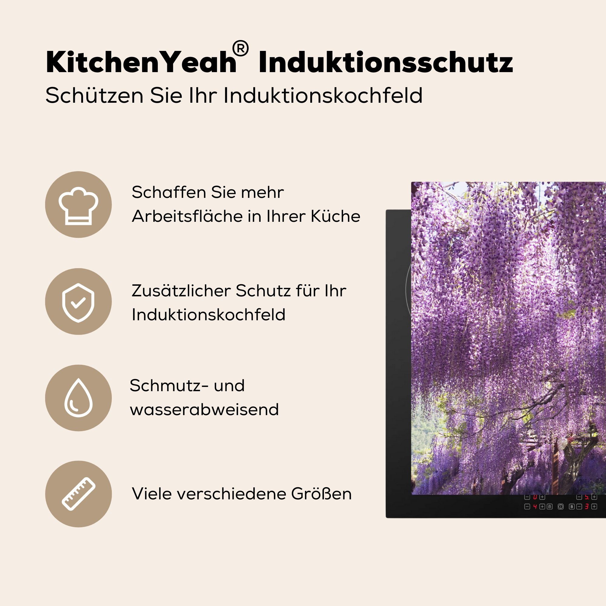 Blühende Induktionskochfeld die tlg), 81x52 Vinyl, Schutz MuchoWow cm, küche, (1 Ceranfeldabdeckung für Glyzinie, Herdblende-/Abdeckplatte