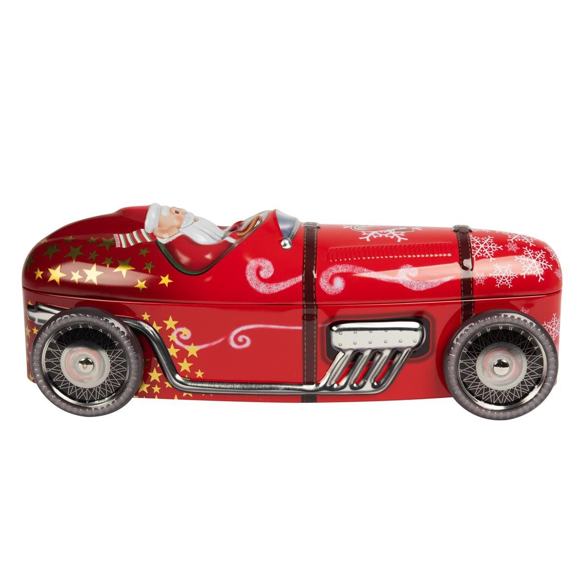 POWERHAUS24 Keksdose Blechdose Santas Racing Car mit Backrezept, Metall, (Einzelstück)