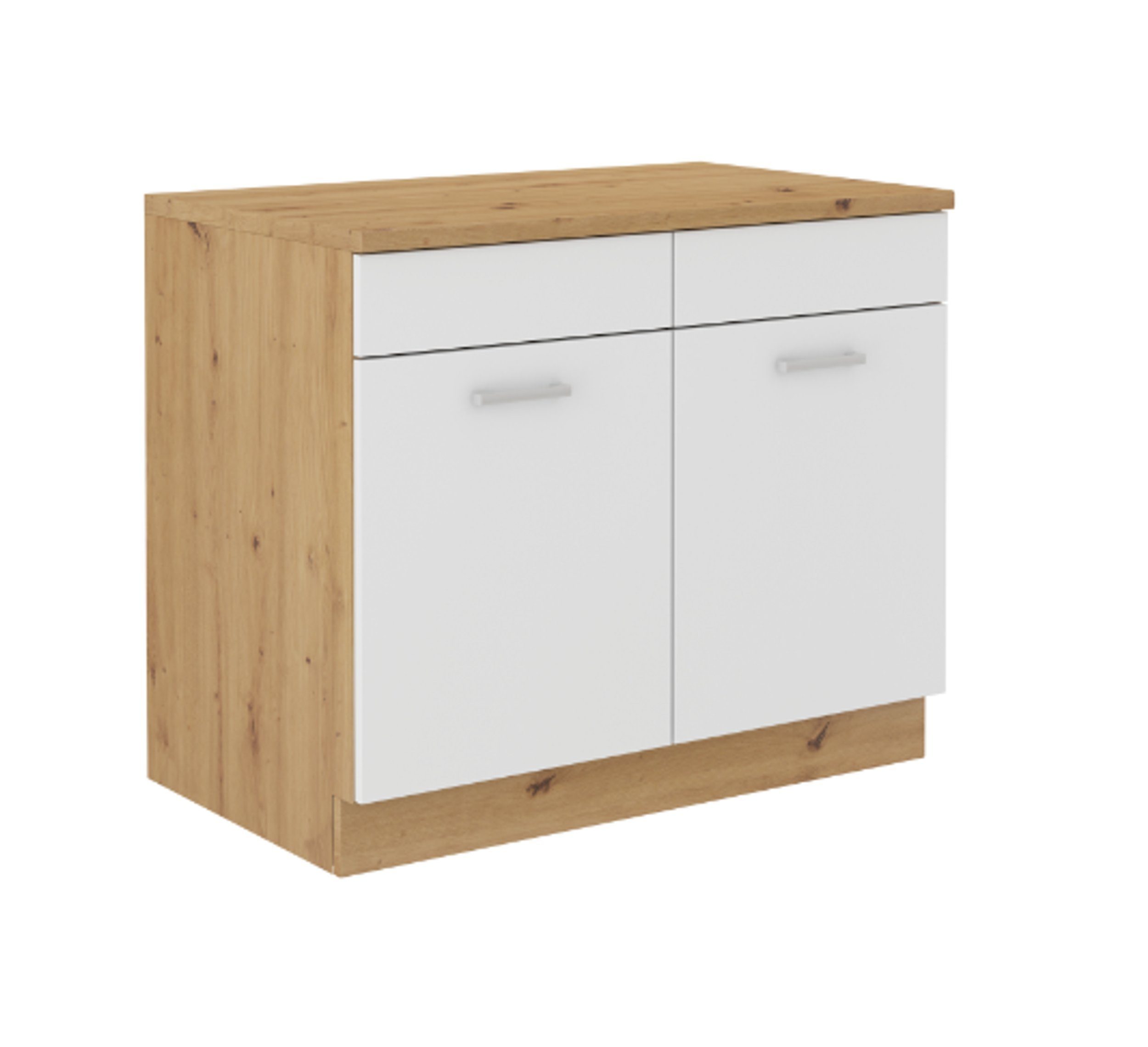 Küchen-Preisbombe Spülenschrank 100 cm Artisan Mario Küche + Eiche Buffet Küchen Weiss Küchenzeile