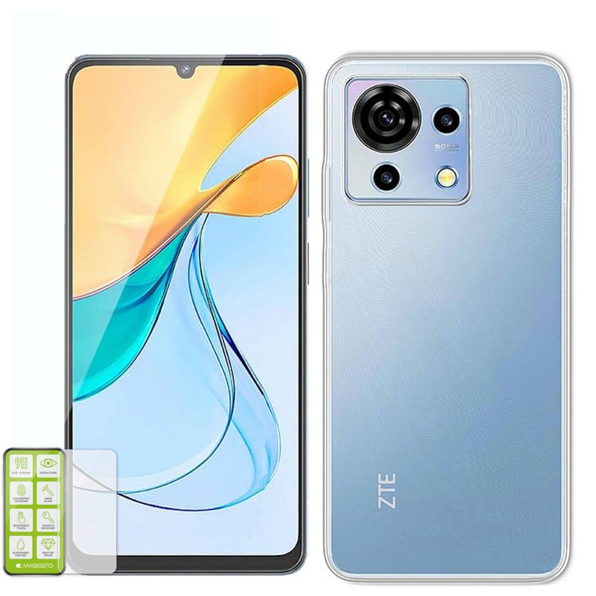 Wigento Handyhülle Für ZTE Blade V50 Vita Silikon TPU Hülle Transparent + H9 Hart Glas