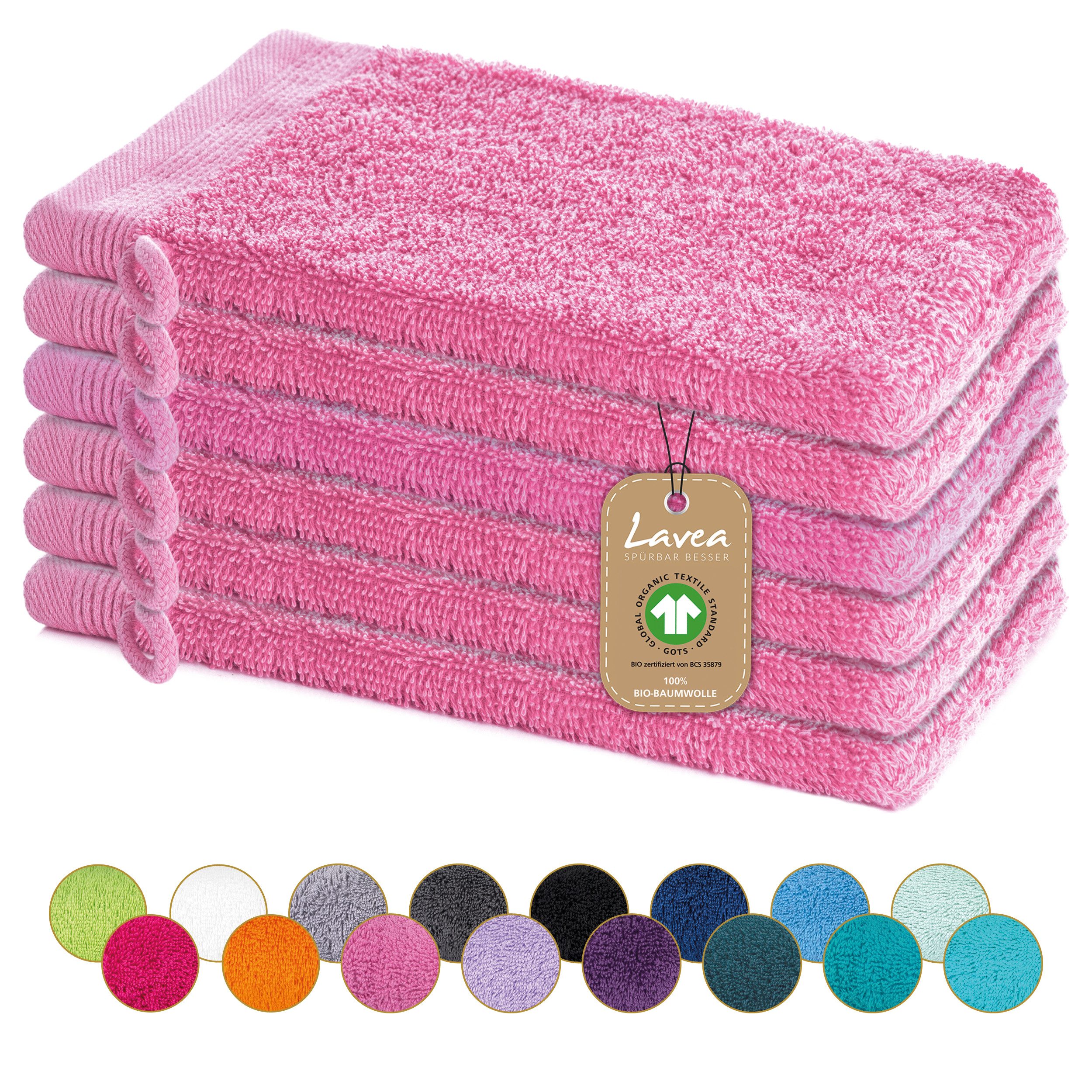 Lavea Waschhandschuh Bali Waschlappen 16x22 cm, Waschhandschuhe, kleine Handtücher, Weiches Bio-Baumwollfrottee (Set, 6-St), Gesichtshandtücher, GOTS-zertifiziert, extra saugstark mit 500g/m²