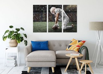 Pixxprint Leinwandbild knieender Football-Spieler Kunst, knieender Football-Spieler Kunst 3Teiler (120x80cm) (1 St), Leinwandbild fertig bespannt, inkl. Zackenaufhänger