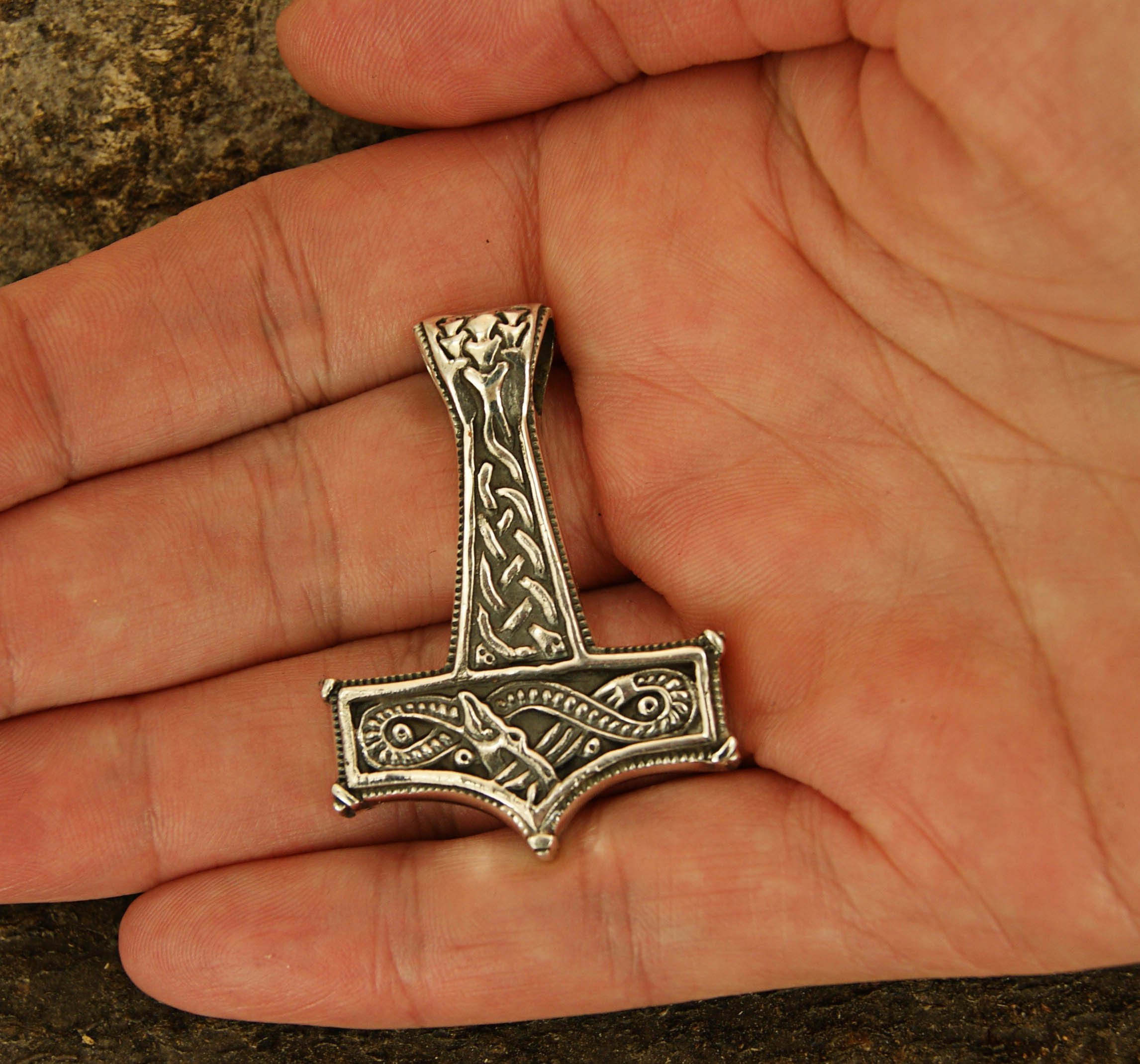 Thorshammer Thorhammer Kettenanhänger Silber Kiss Leather 925 of Midgardschlange