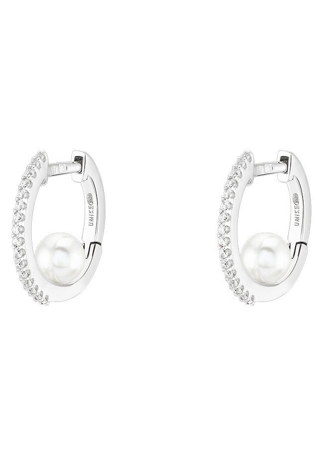 UNIKE JEWELLERY Zirkonia Paar SIMPLE, PEARLS GLOW - mit (synth) UK.AR.1204.0029, Creolen HOOP (synth) Perle mit