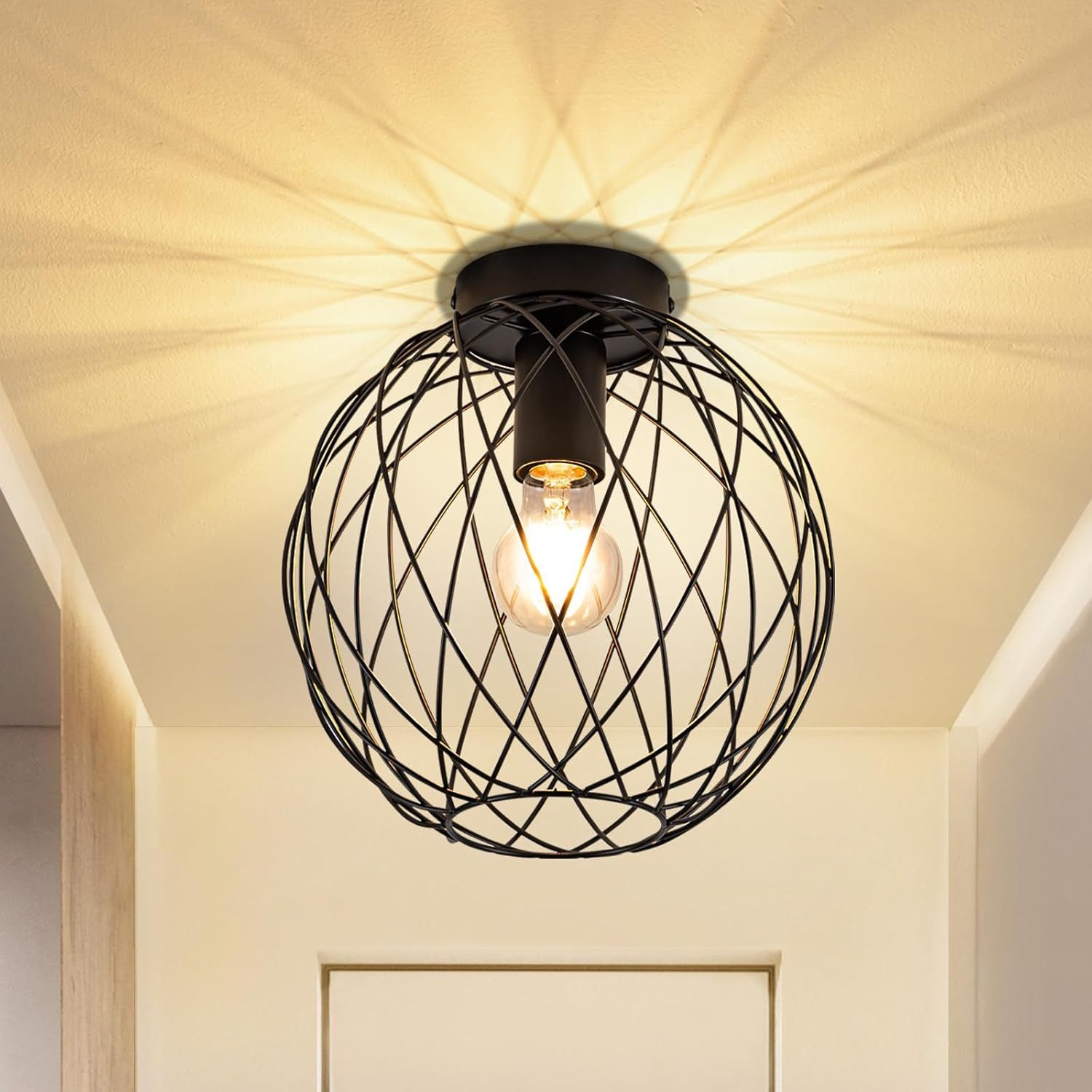 Nettlife Deckenleuchte 1 Flammig Deckenlampe Vintage E27 Flurlampe Schwarz Flur Küchenlampe, LED wechselbar, Flur Schlafzimmer Küche