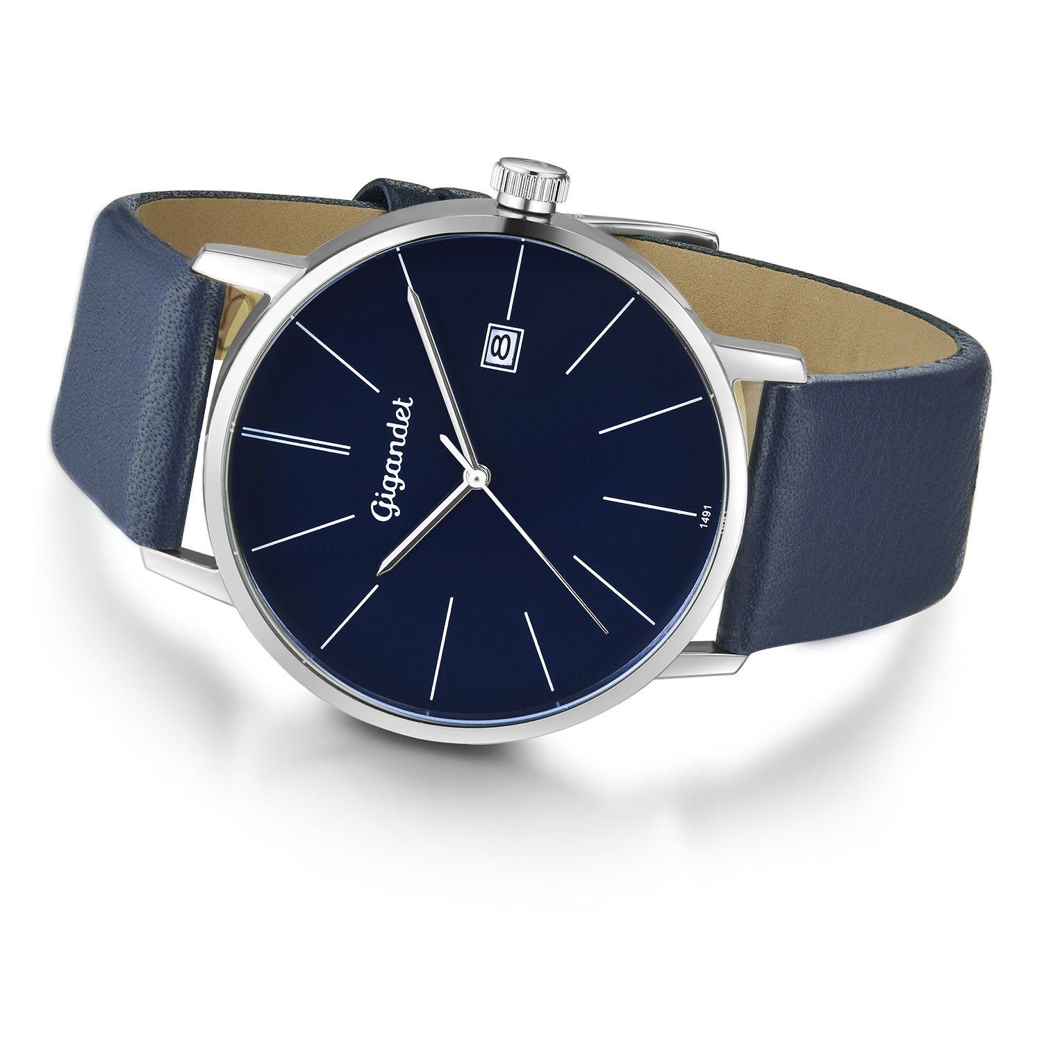 Gigandet Quarzuhr Herrenuhr, Armbanduhr, Businessuhr, 42mm, MINIMALISM G42-009, Mineralglas, Datumsanzeige, Lederband, 3bar/30m wasserfest