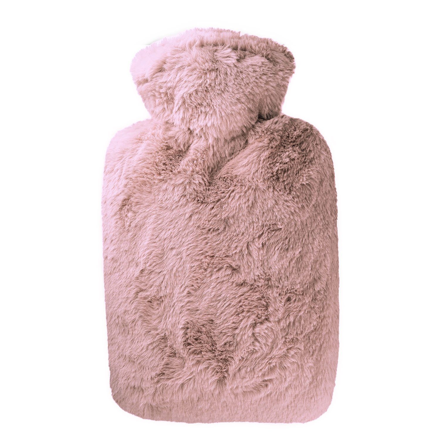 Hugo Frosch Wärmflasche Klassik 1,8 l Made in Germany mit Bezug Langhaar-Flausch, Rosé - langlebige Bettflasche, waschbarer Überzug