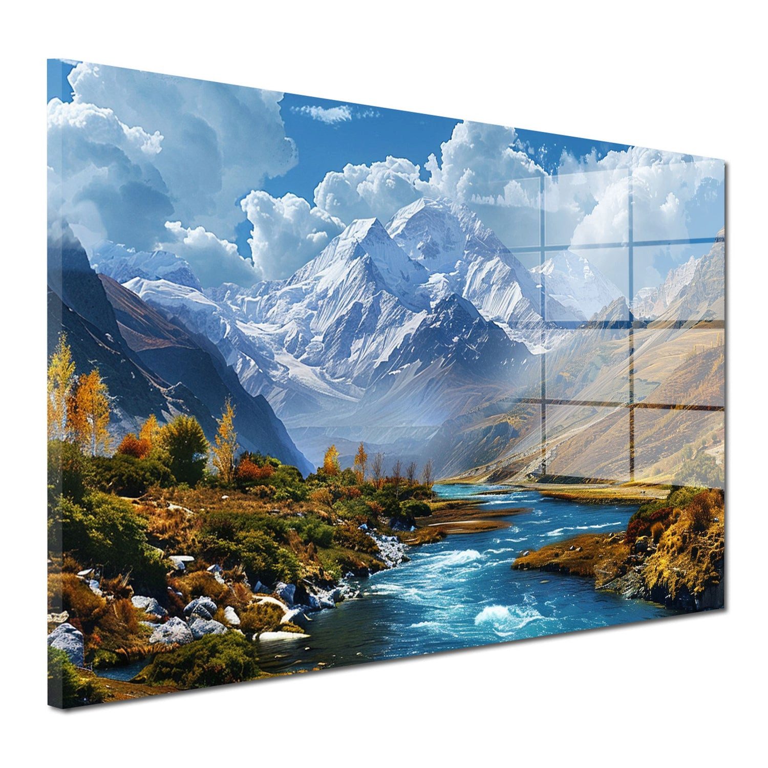 Artedinoi Acrylglasbild Landschaft Acrylglasbild Wandbild Fluss Natur Grün Modern XXL, Weite Flusslandschaft mit grünen Ufern in ruhigen Naturtönen.