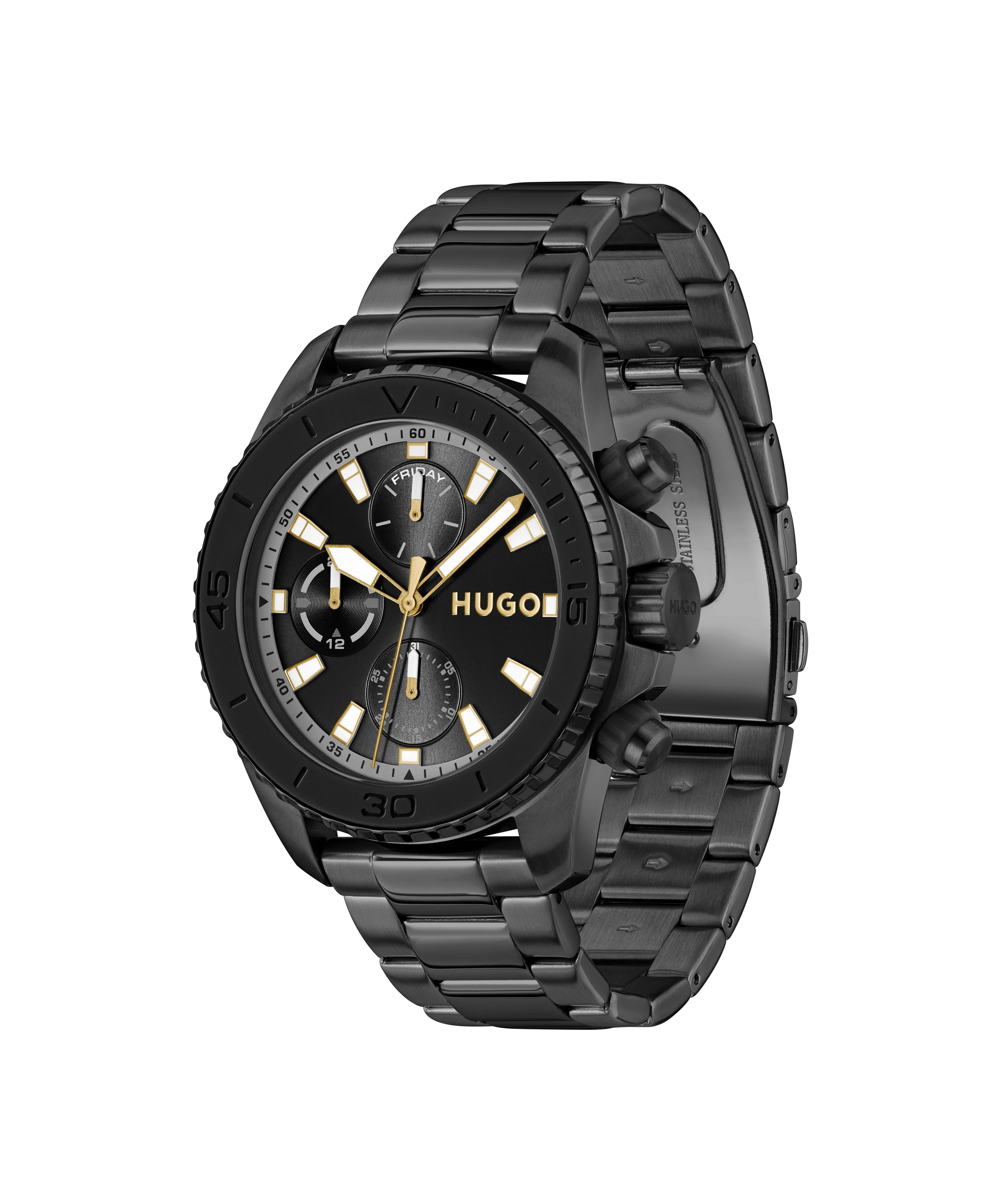HUGO Multifunktionsuhr #DIVE 1530431, Quarzuhr, Armbanduhr, Herrenuhr, Edelstahlarmband, analog