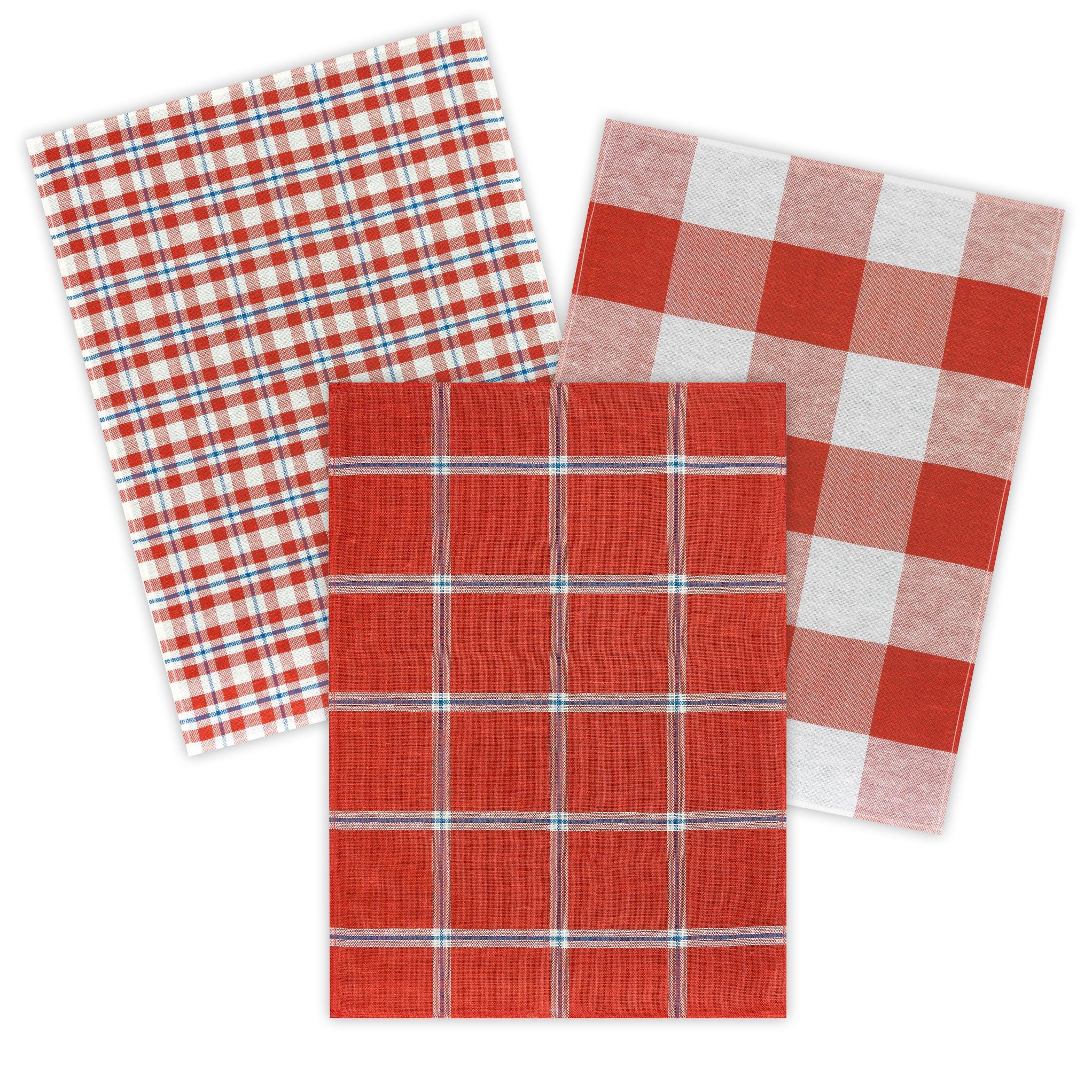 Landhaus, Geschirrtücher ca. (Set, 3-tlg., Rot Geschirrtuch 70 Halbleinen (3 Pack 3er x Kracht Stück), 50 cm, Set),